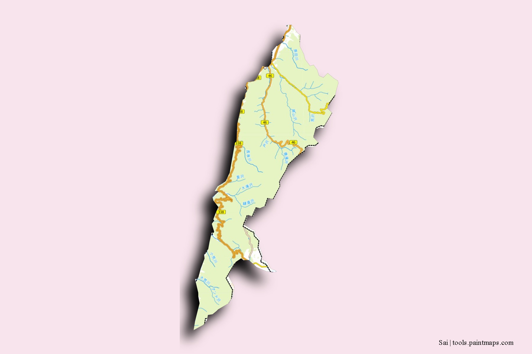 Mapa de barrios y pueblos de Sai con efecto de sombra 3D