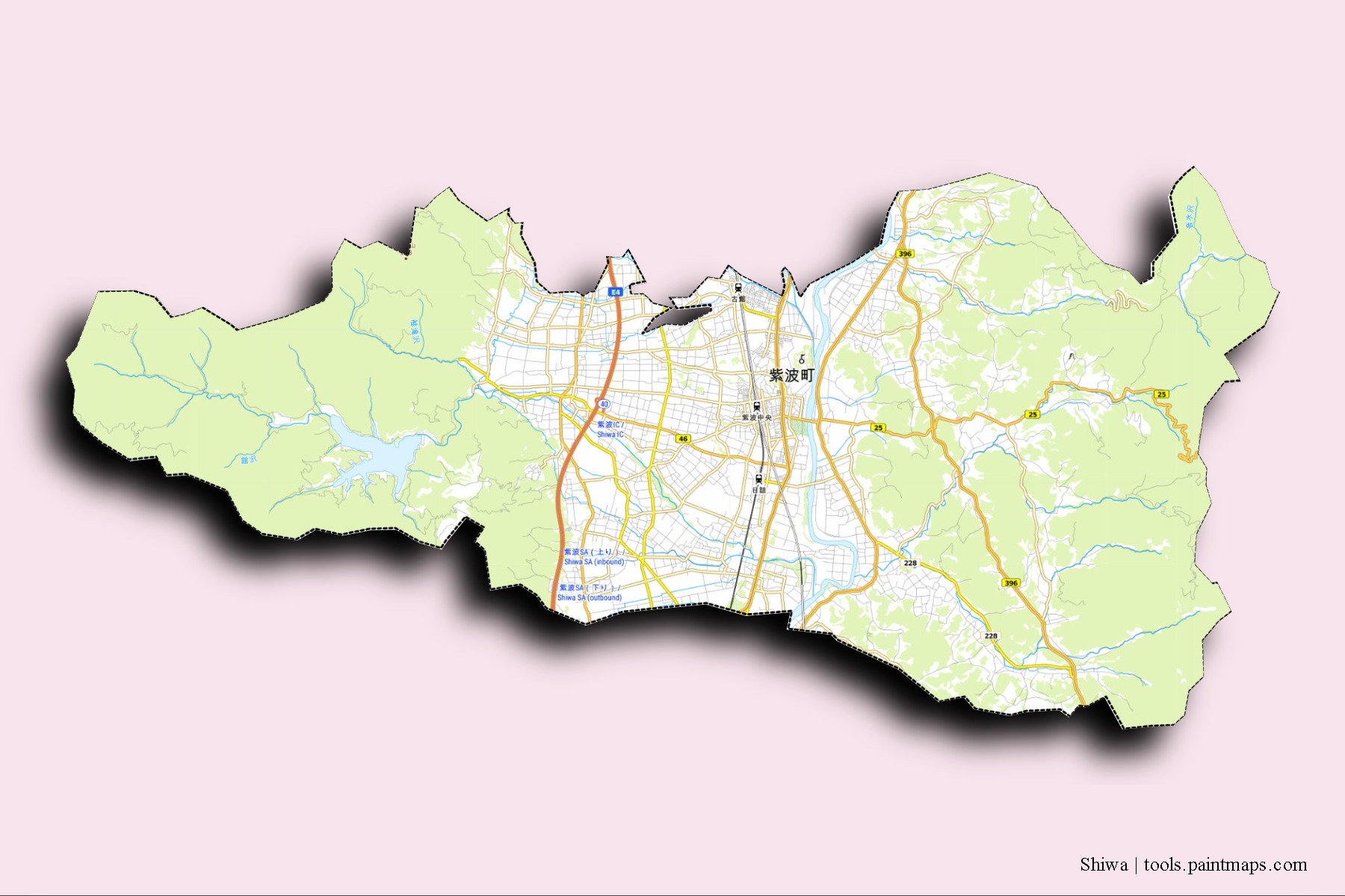 Shiwa neighborhoods and villages map with 3D shadow effect