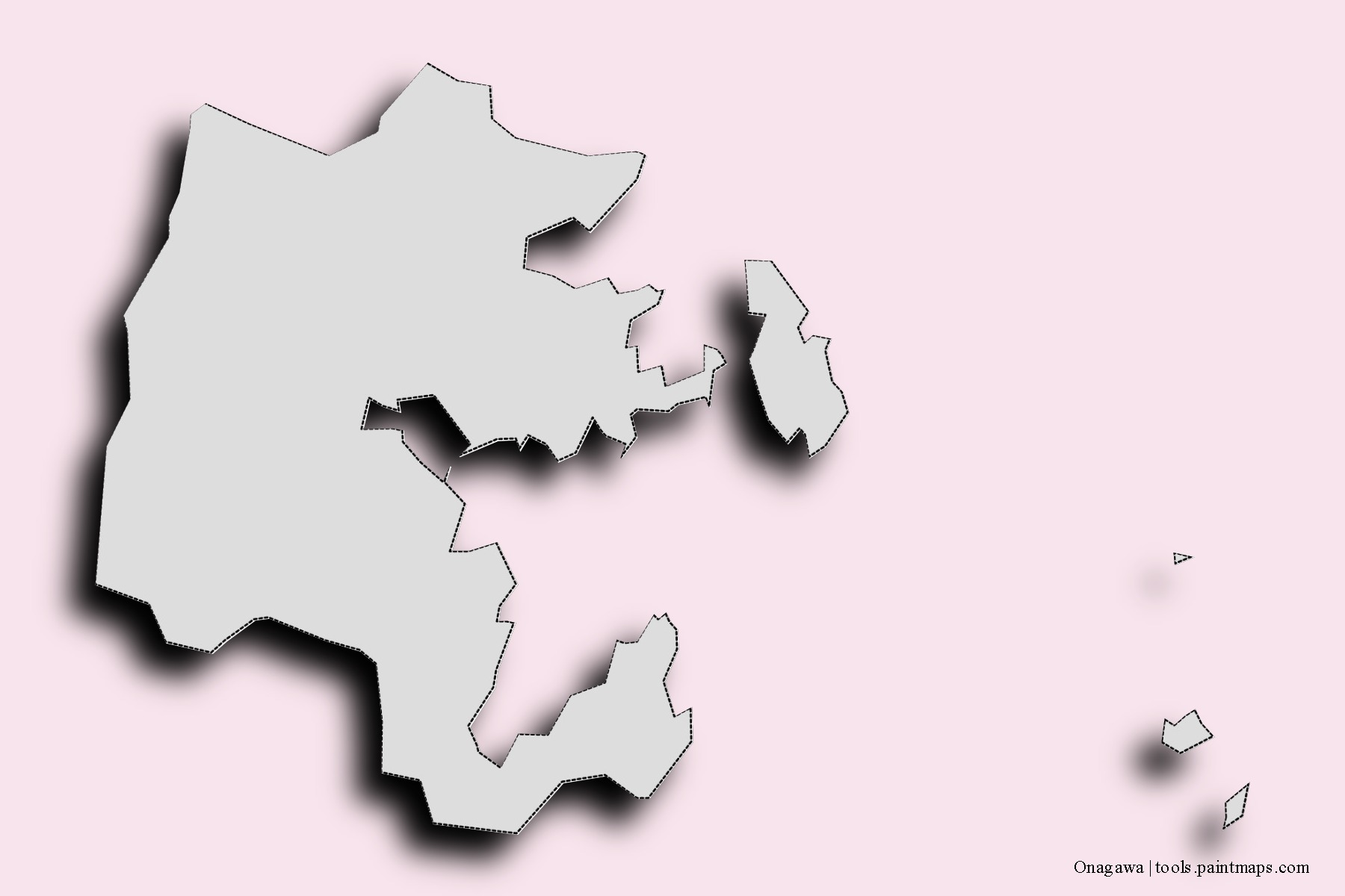 Onagawa neighborhoods and villages map with 3D shadow effect