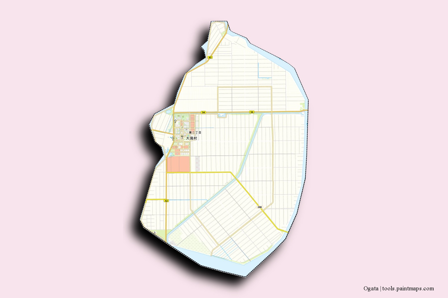 Ogata neighborhoods and villages map with 3D shadow effect