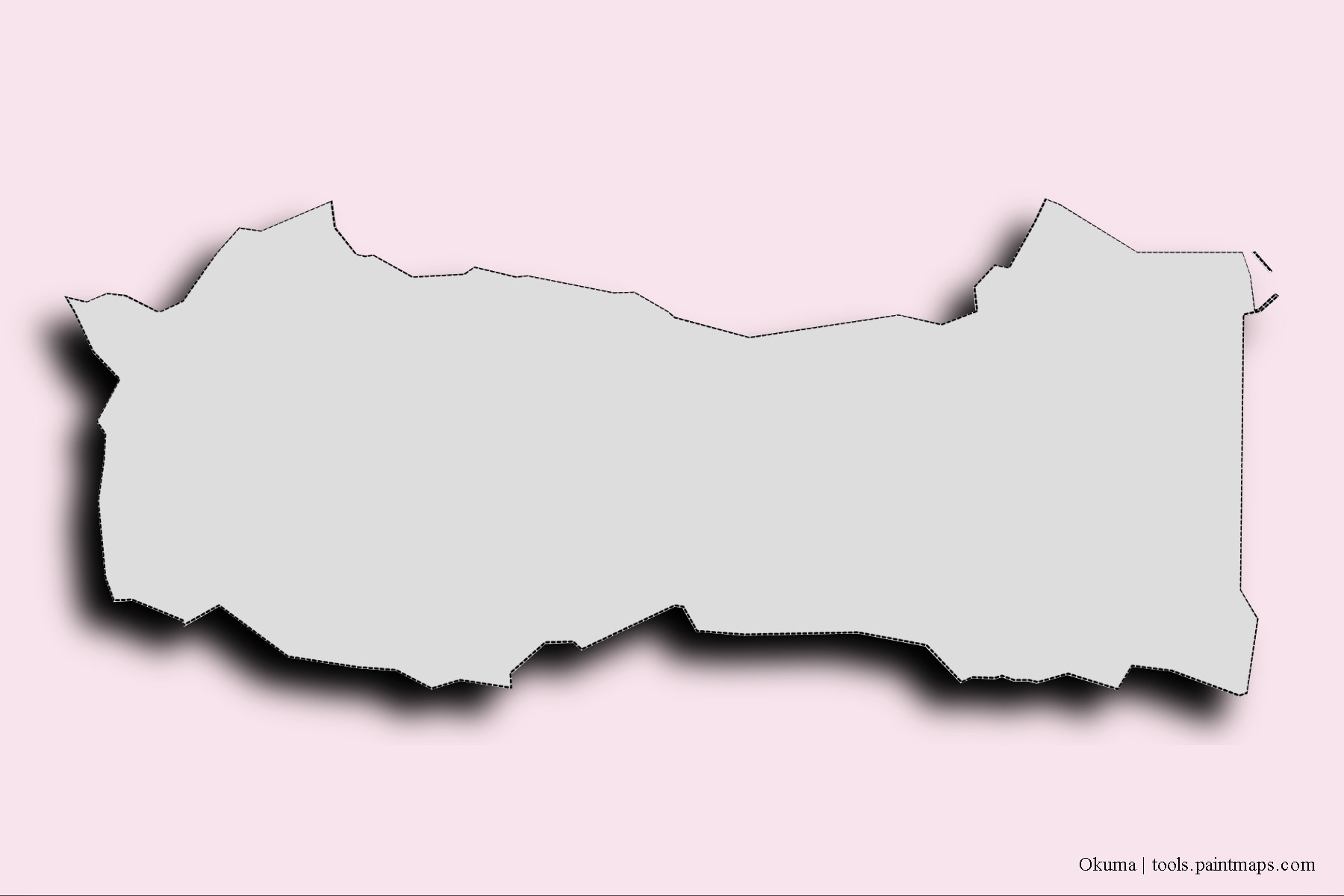 Okuma neighborhoods and villages map with 3D shadow effect