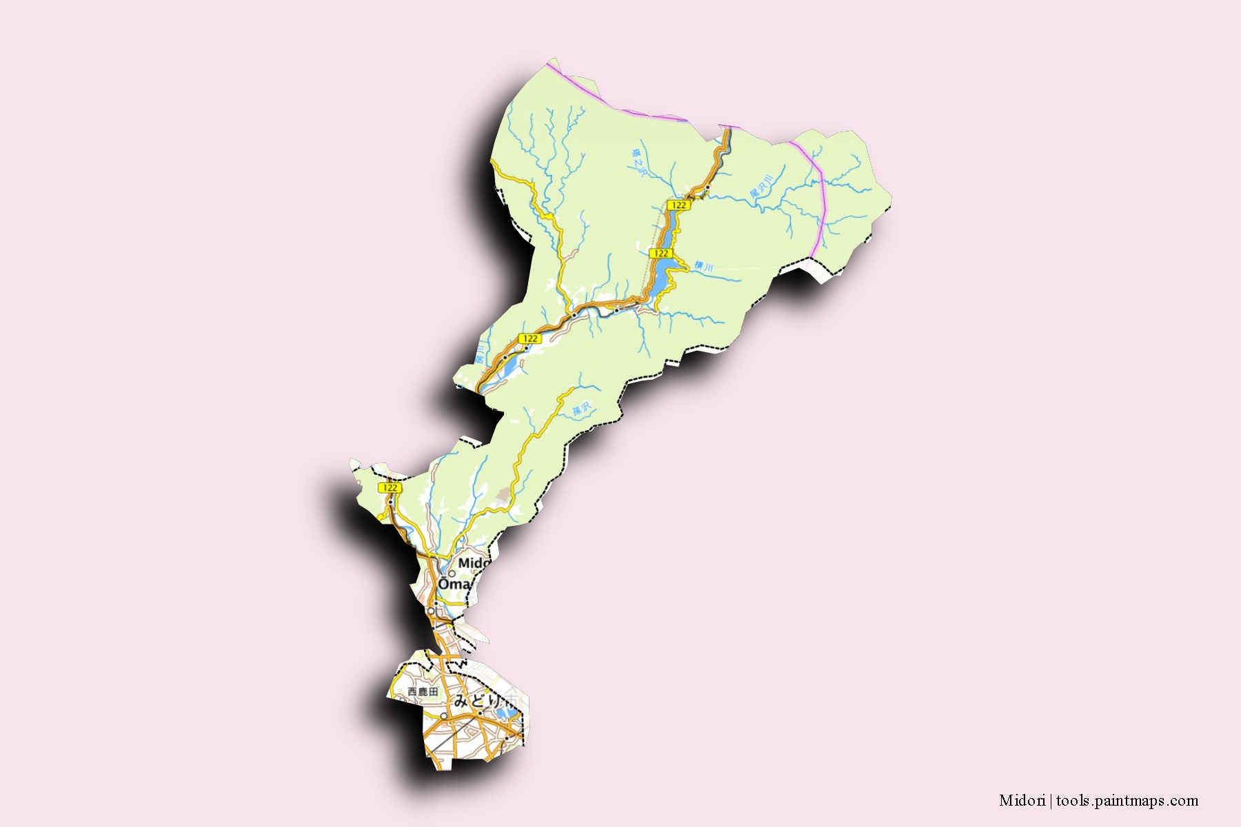 Midori neighborhoods and villages map with 3D shadow effect