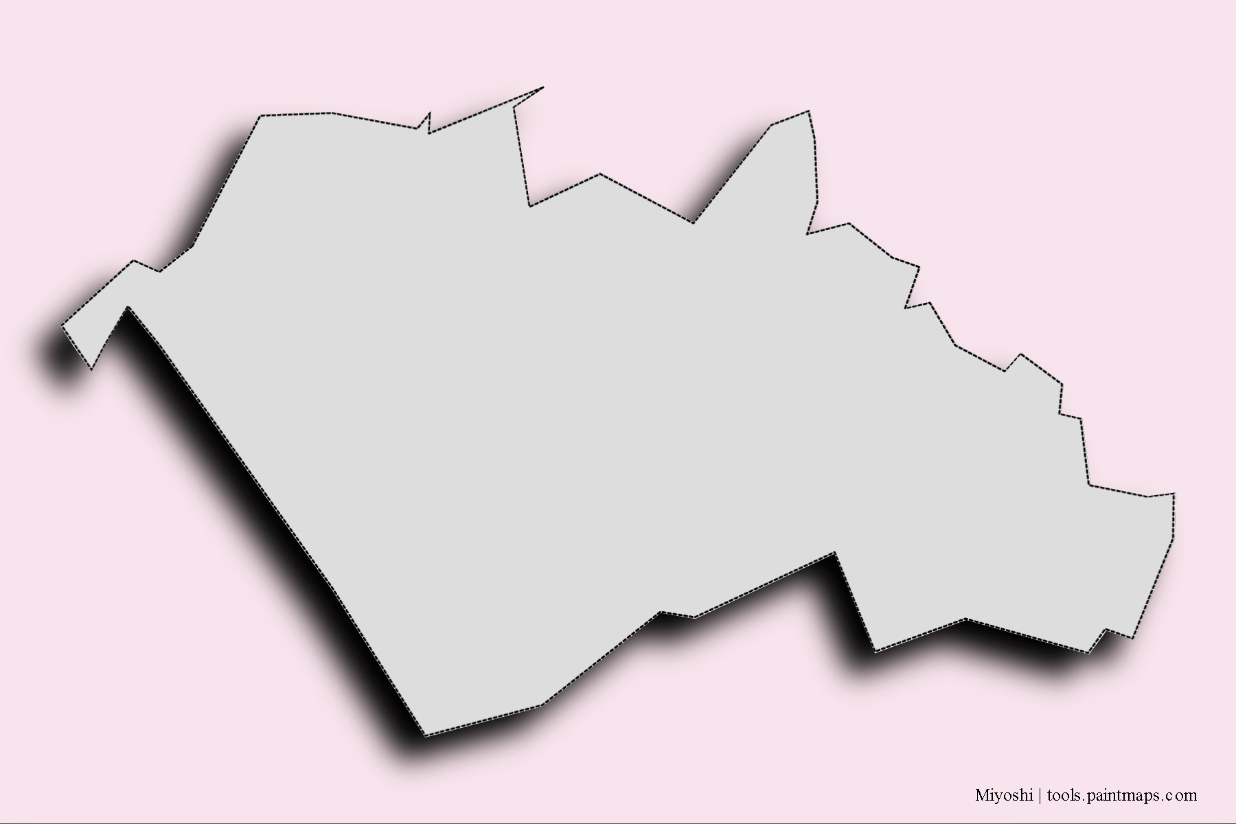 Mapa de barrios y pueblos de Miyoshi con efecto de sombra 3D