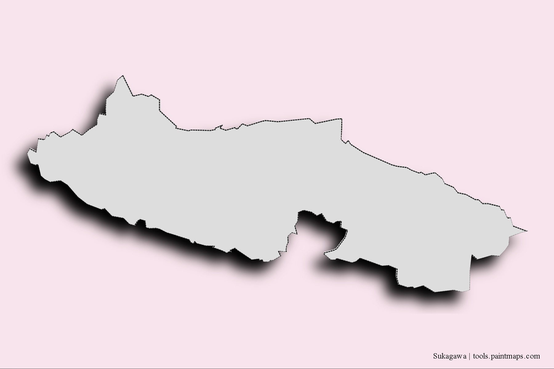 3D gölge efektli Sukagawa mahalleleri ve köyleri haritası