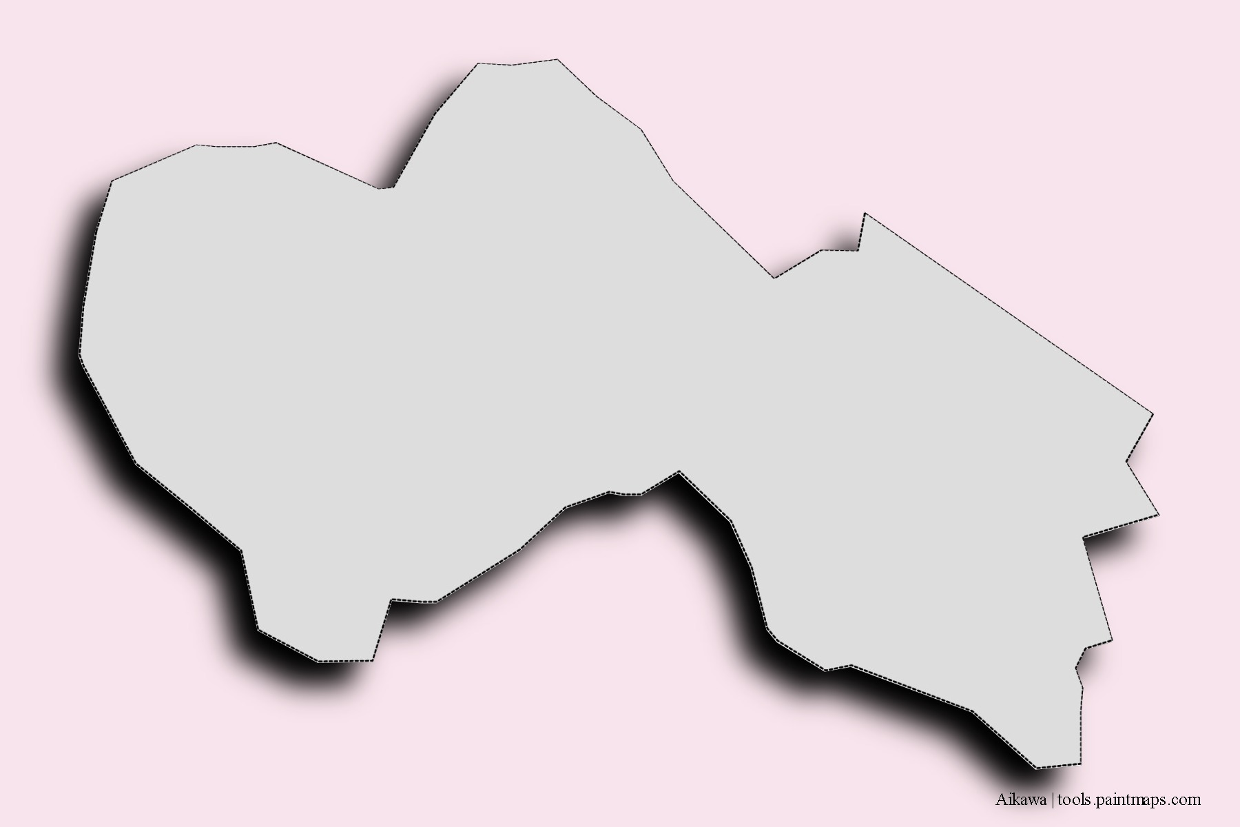 Mapa de barrios y pueblos de Aikawa con efecto de sombra 3D