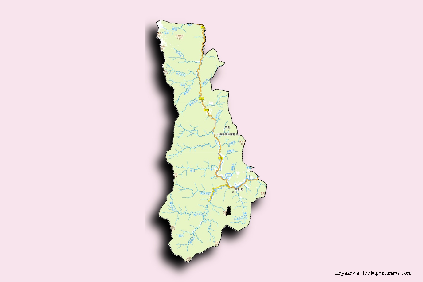 Hayakawa neighborhoods and villages map with 3D shadow effect