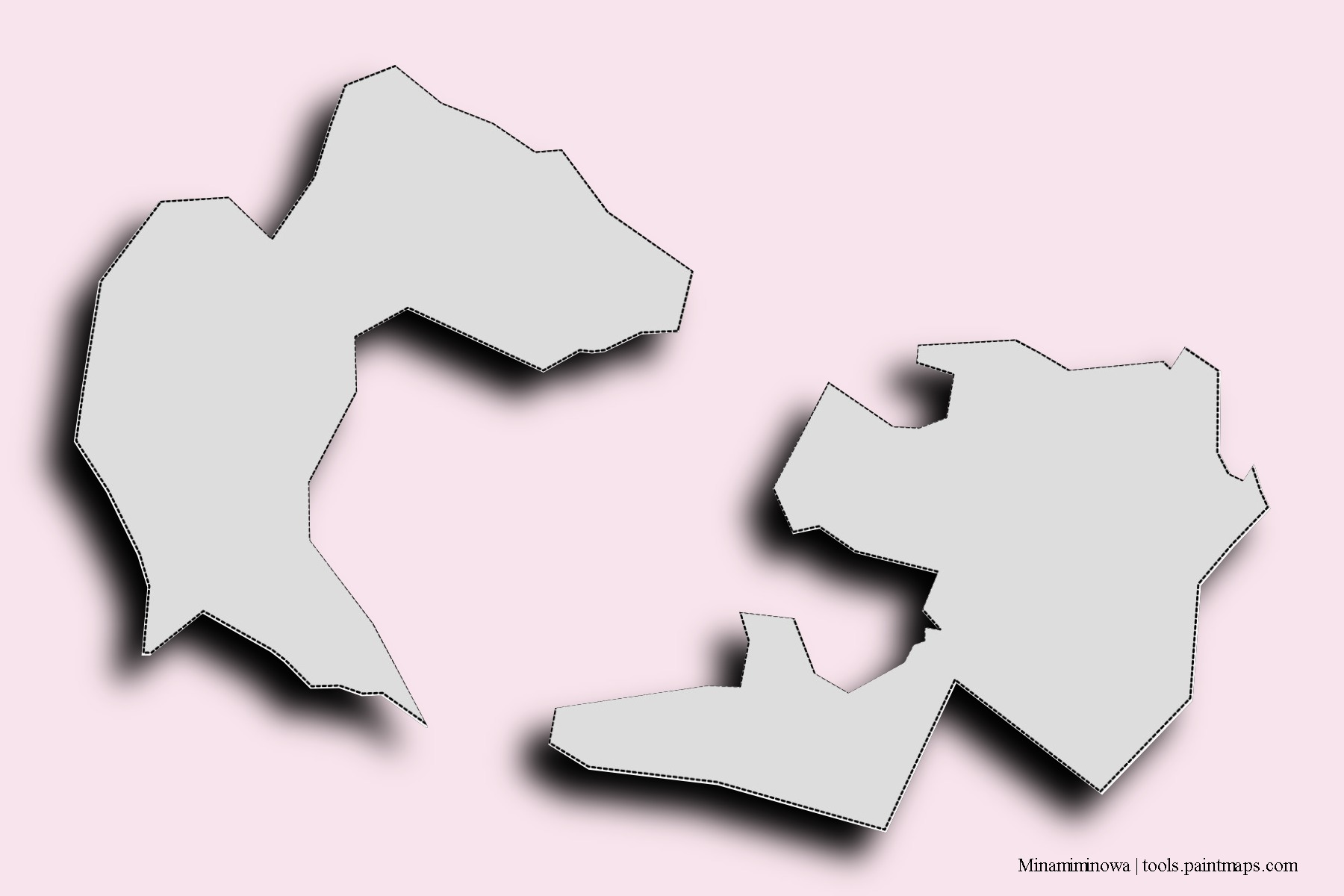 Mapa de barrios y pueblos de Minamiminowa con efecto de sombra 3D