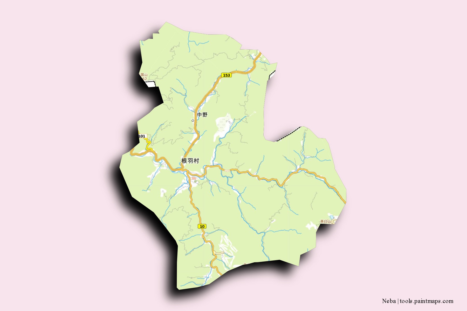 Mapa de barrios y pueblos de Neba con efecto de sombra 3D