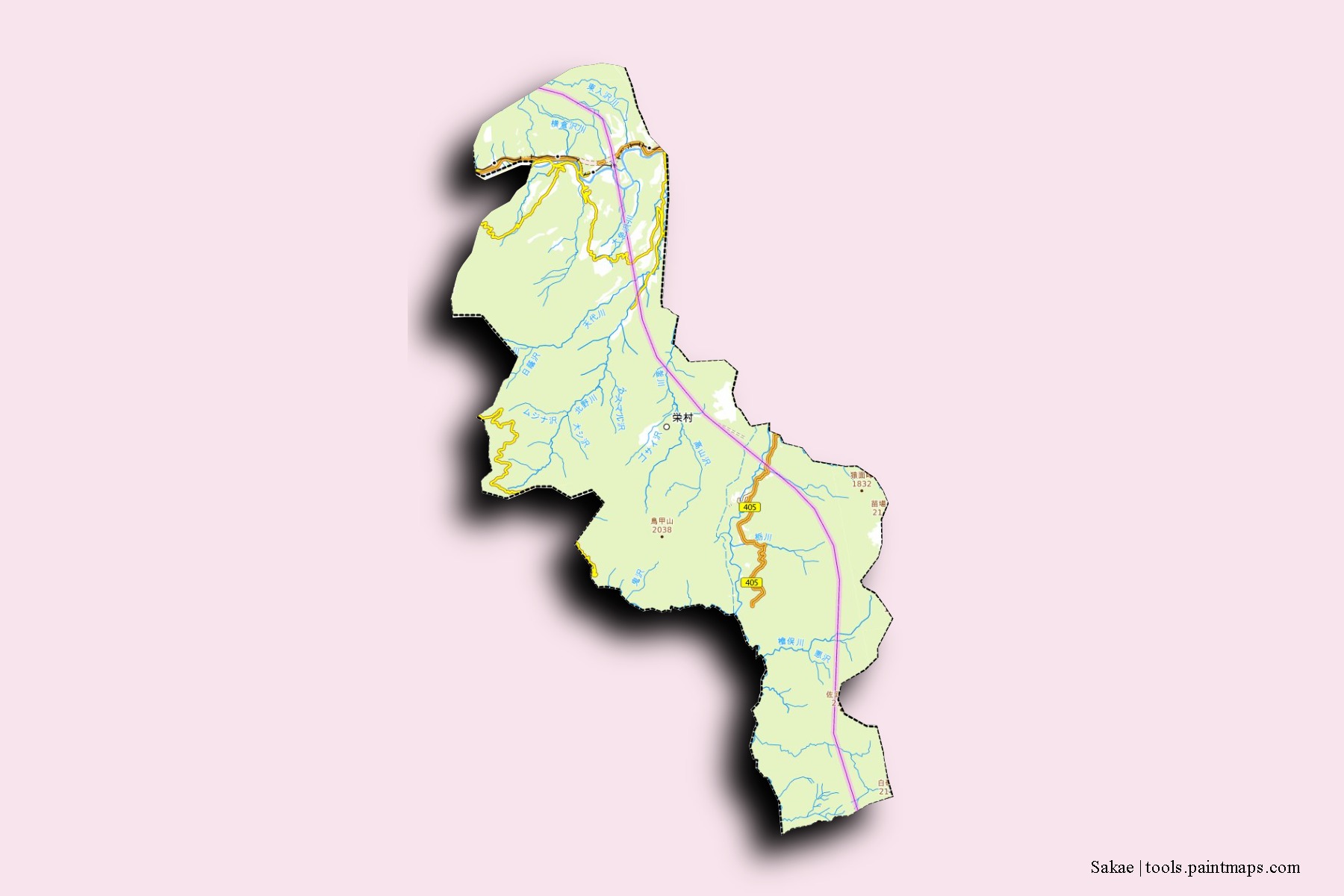 Mapa de barrios y pueblos de Sakae con efecto de sombra 3D