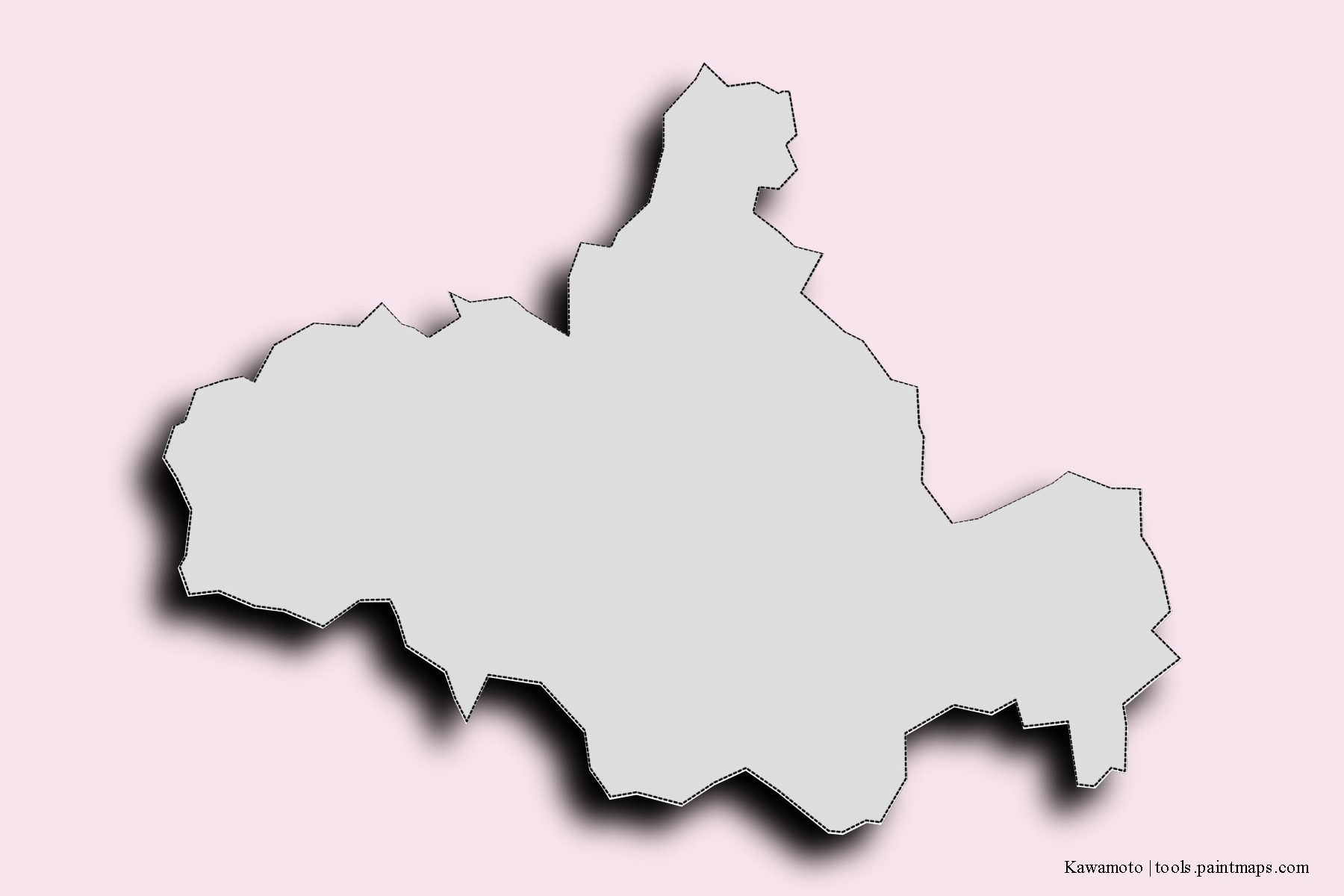 Mapa de barrios y pueblos de Kawamoto con efecto de sombra 3D