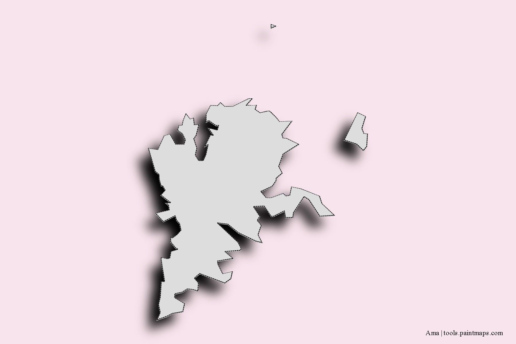 Mapa de barrios y pueblos de Ama con efecto de sombra 3D