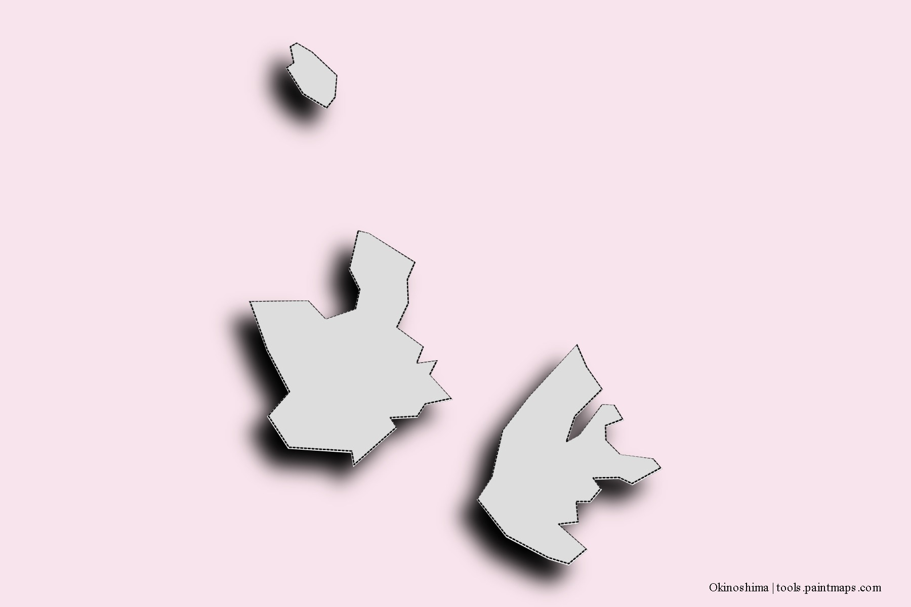 Mapa de barrios y pueblos de Okinoshima con efecto de sombra 3D