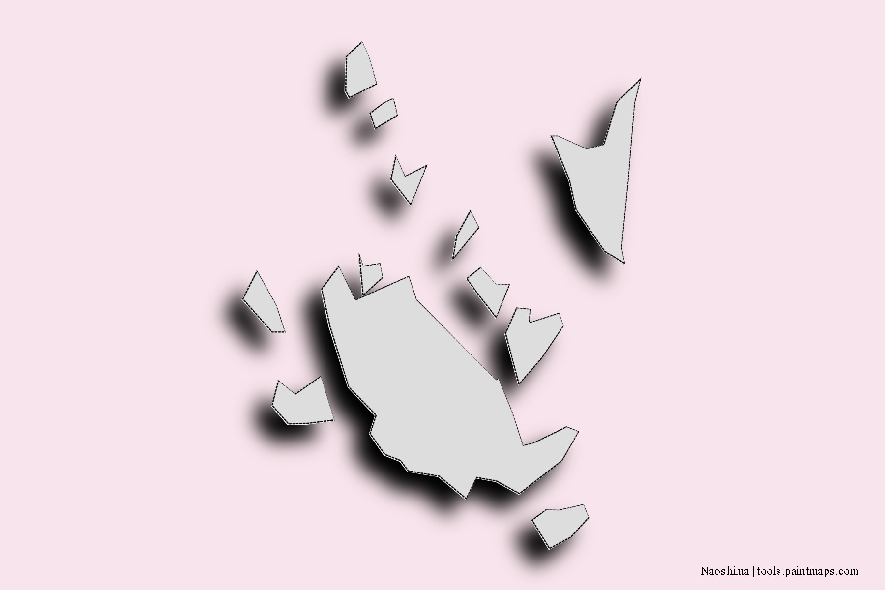 Mapa de barrios y pueblos de Naoshima con efecto de sombra 3D