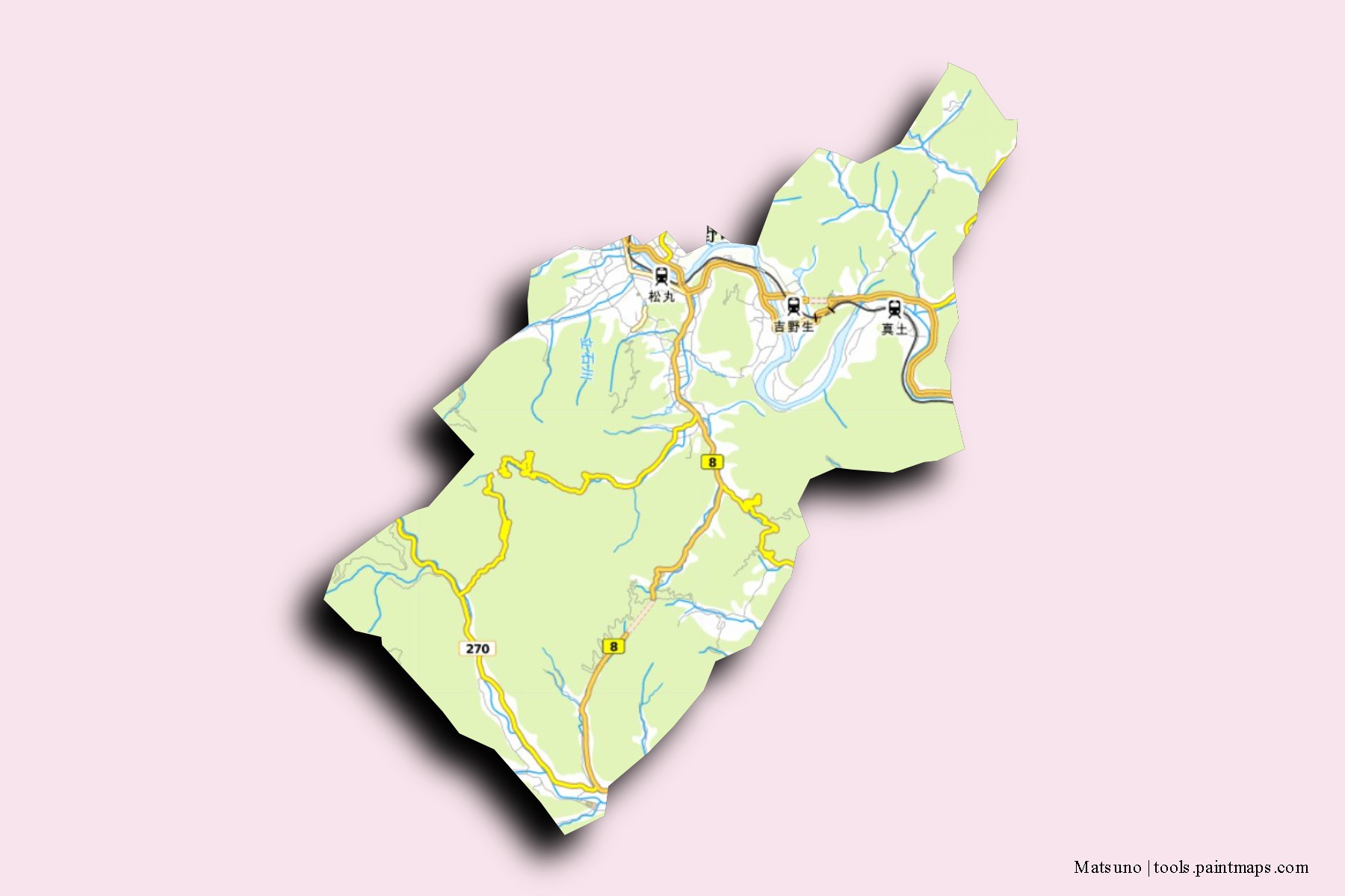 Matsuno neighborhoods and villages map with 3D shadow effect