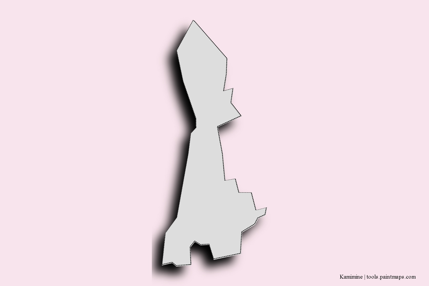 Mapa de barrios y pueblos de Kamimine con efecto de sombra 3D