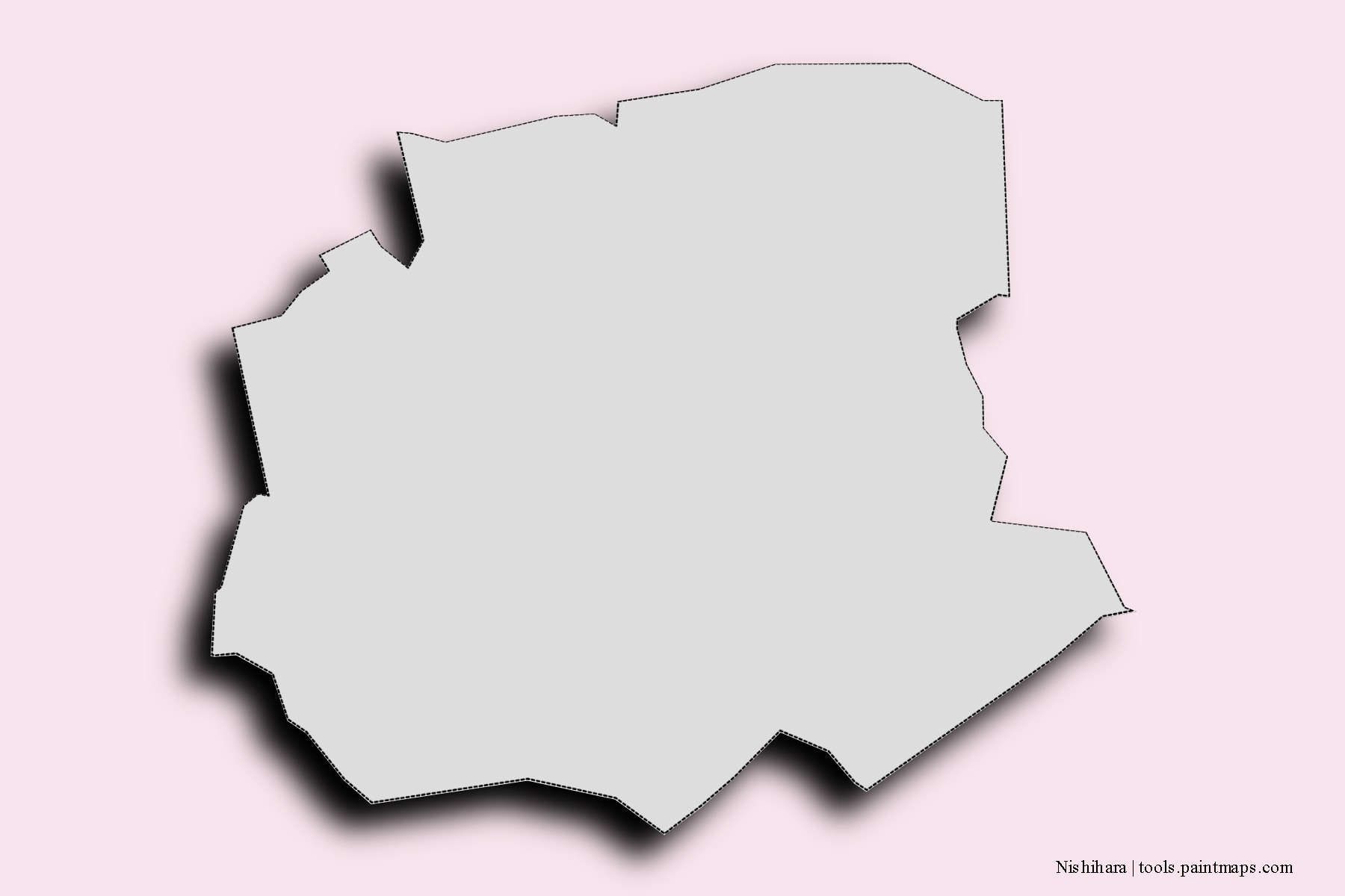 Mapa de barrios y pueblos de Nishihara con efecto de sombra 3D