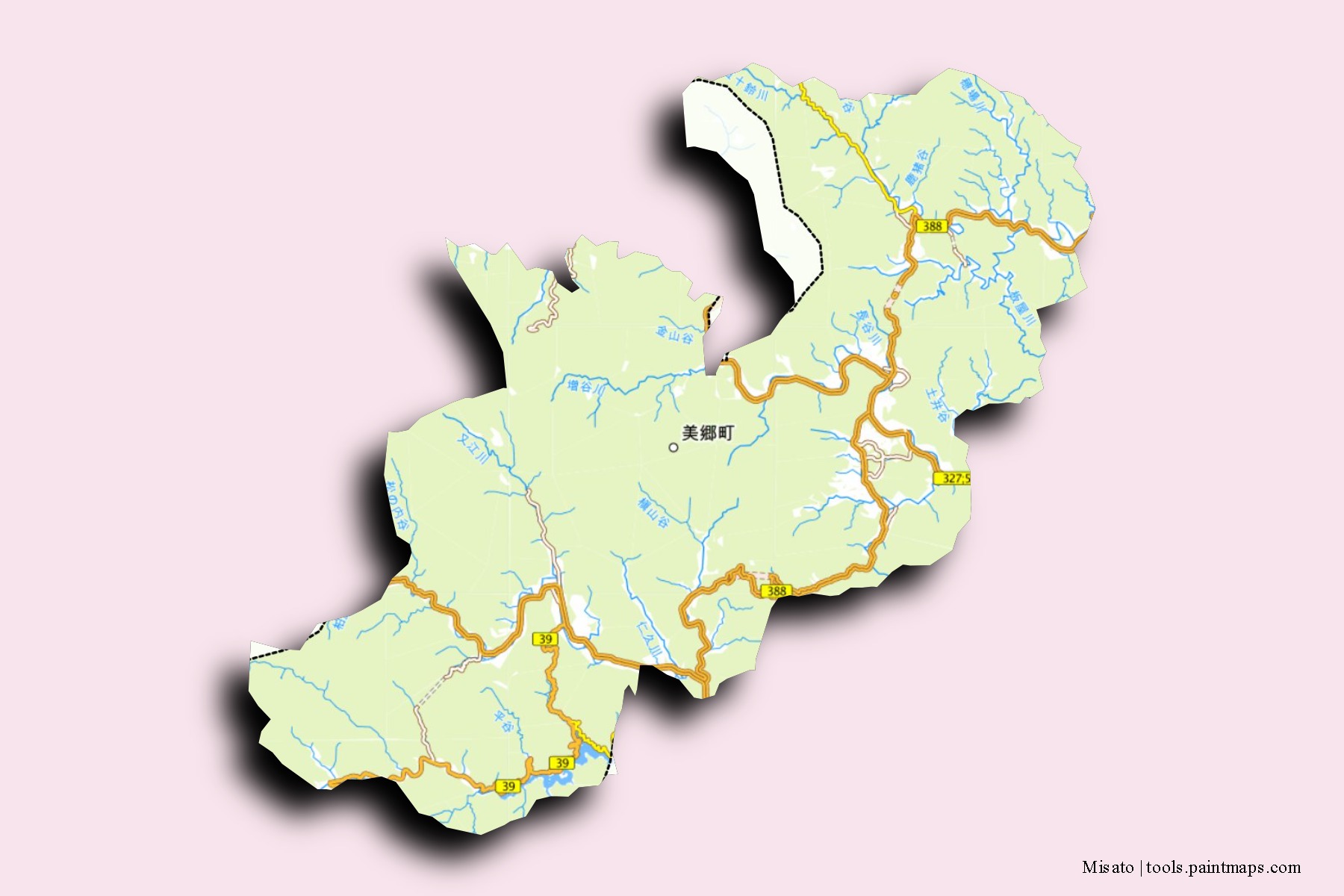 Mapa de barrios y pueblos de Misato con efecto de sombra 3D