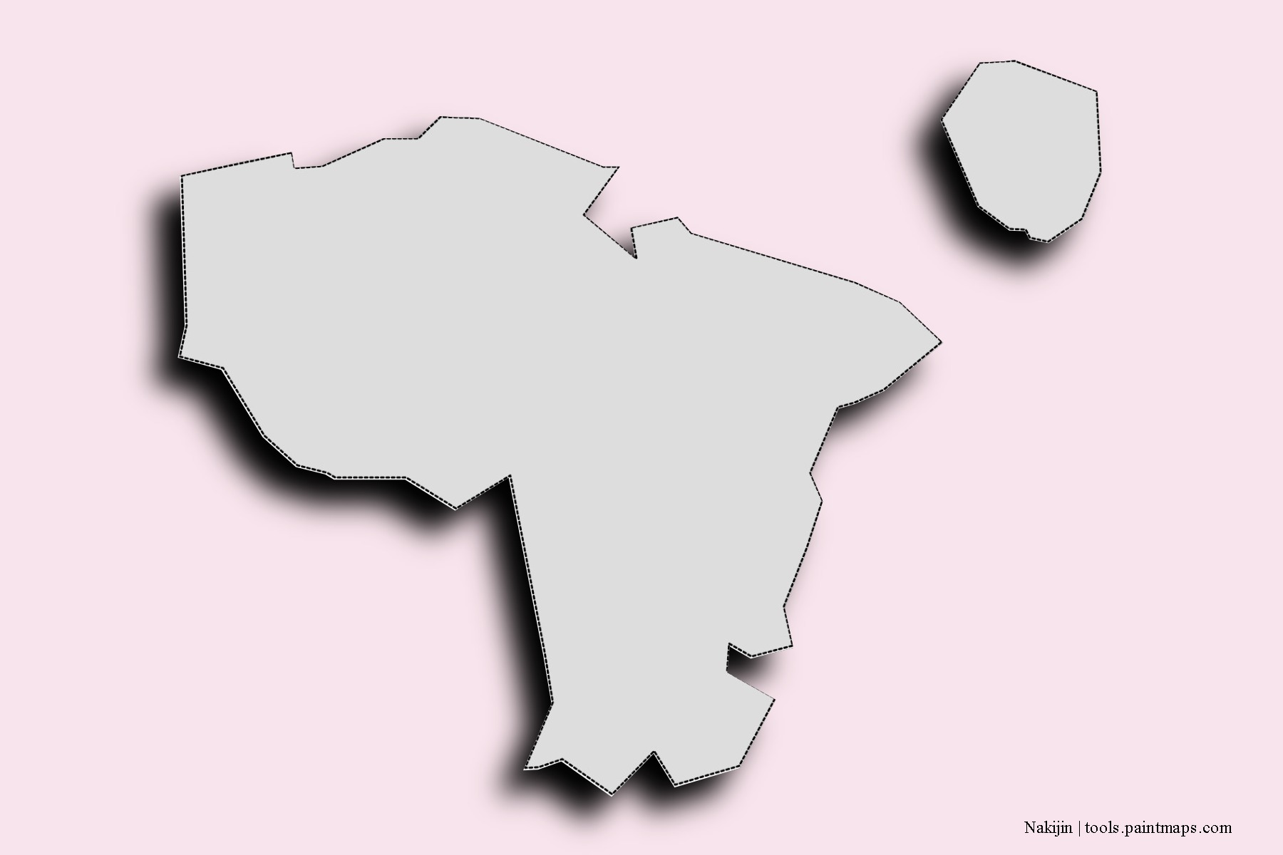 Mapa de barrios y pueblos de Nakijin con efecto de sombra 3D