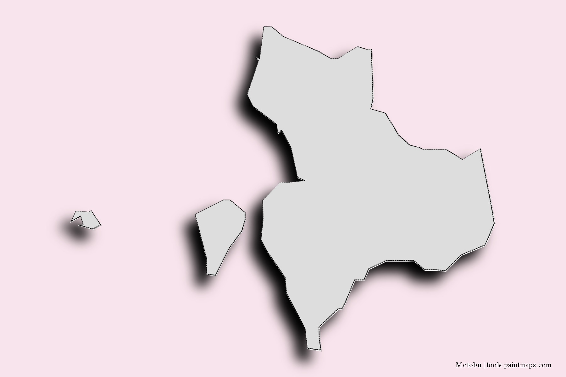 Mapa de barrios y pueblos de Motobu con efecto de sombra 3D