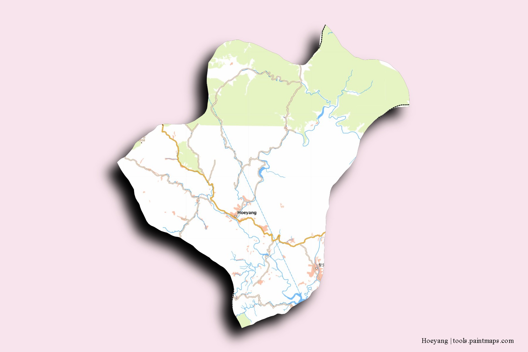 Mapa de barrios y pueblos de Hoeyang con efecto de sombra 3D