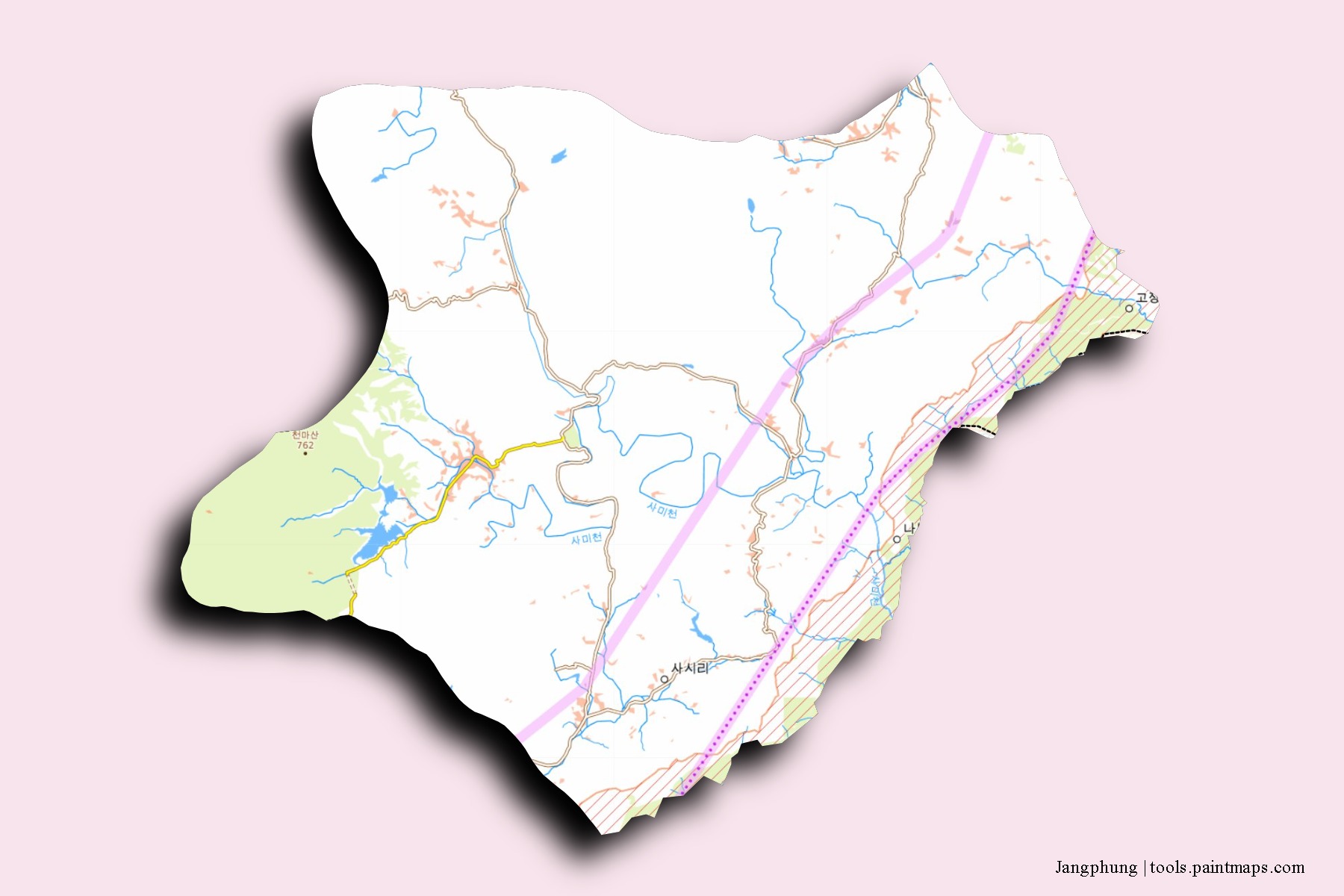 Mapa de barrios y pueblos de Jangphung con efecto de sombra 3D