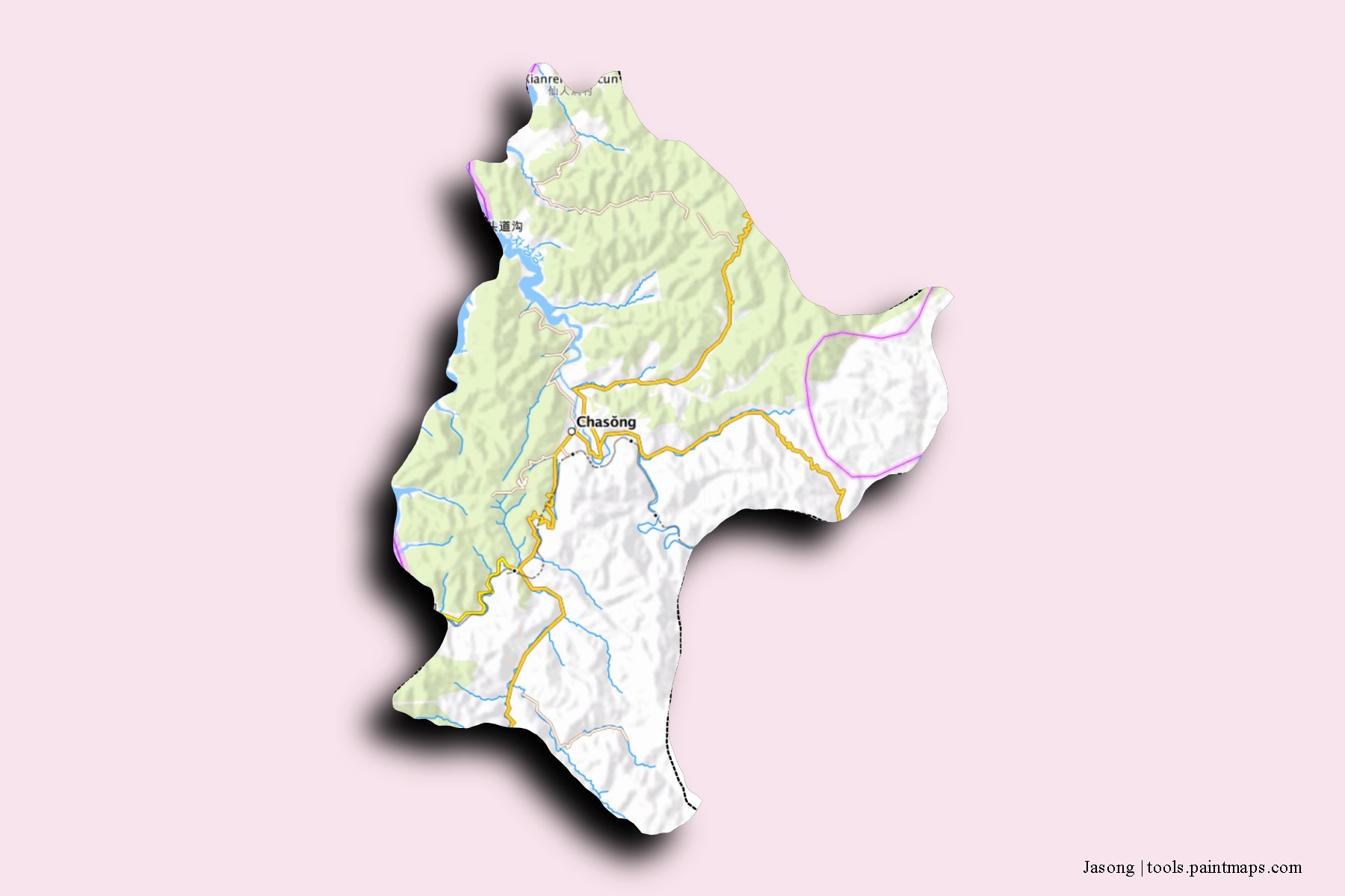 Mapa de barrios y pueblos de Jasong con efecto de sombra 3D