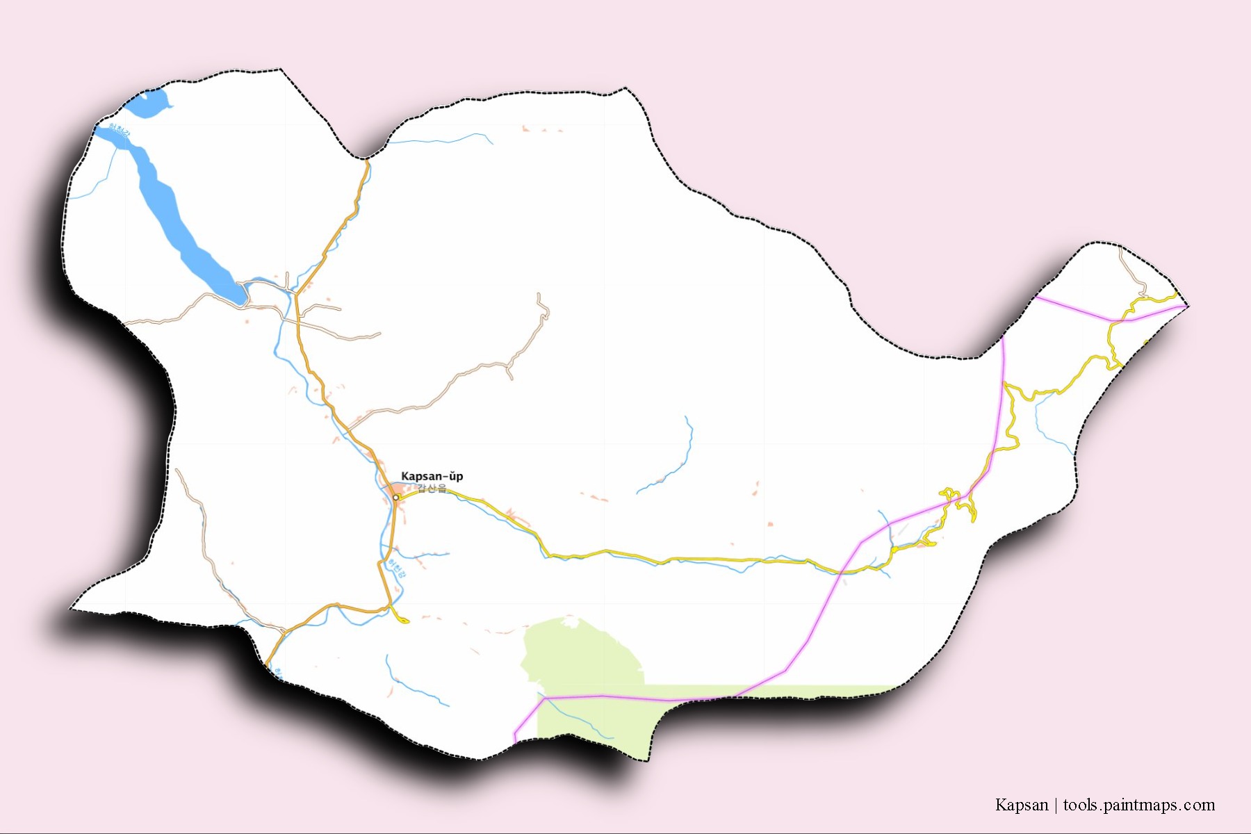 Kapsan neighborhoods and villages map with 3D shadow effect