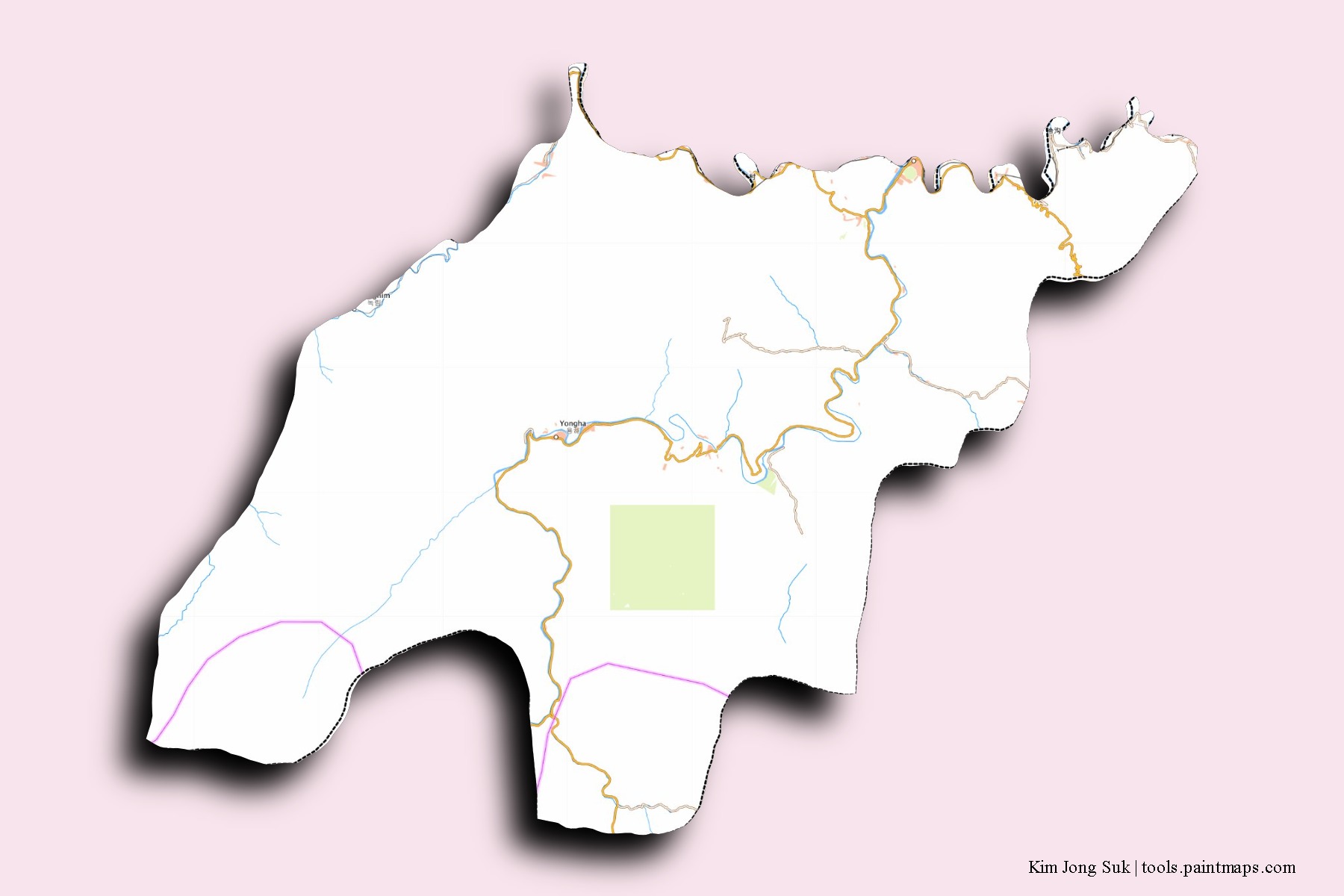 Mapa de barrios y pueblos de Kim Jong Suk con efecto de sombra 3D