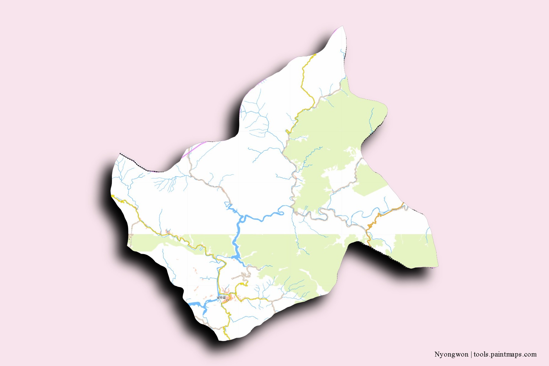 Mapa de barrios y pueblos de Nyongwon con efecto de sombra 3D