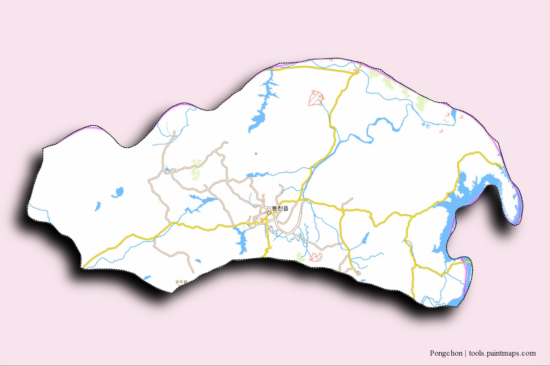 Pongchon neighborhoods and villages map with 3D shadow effect