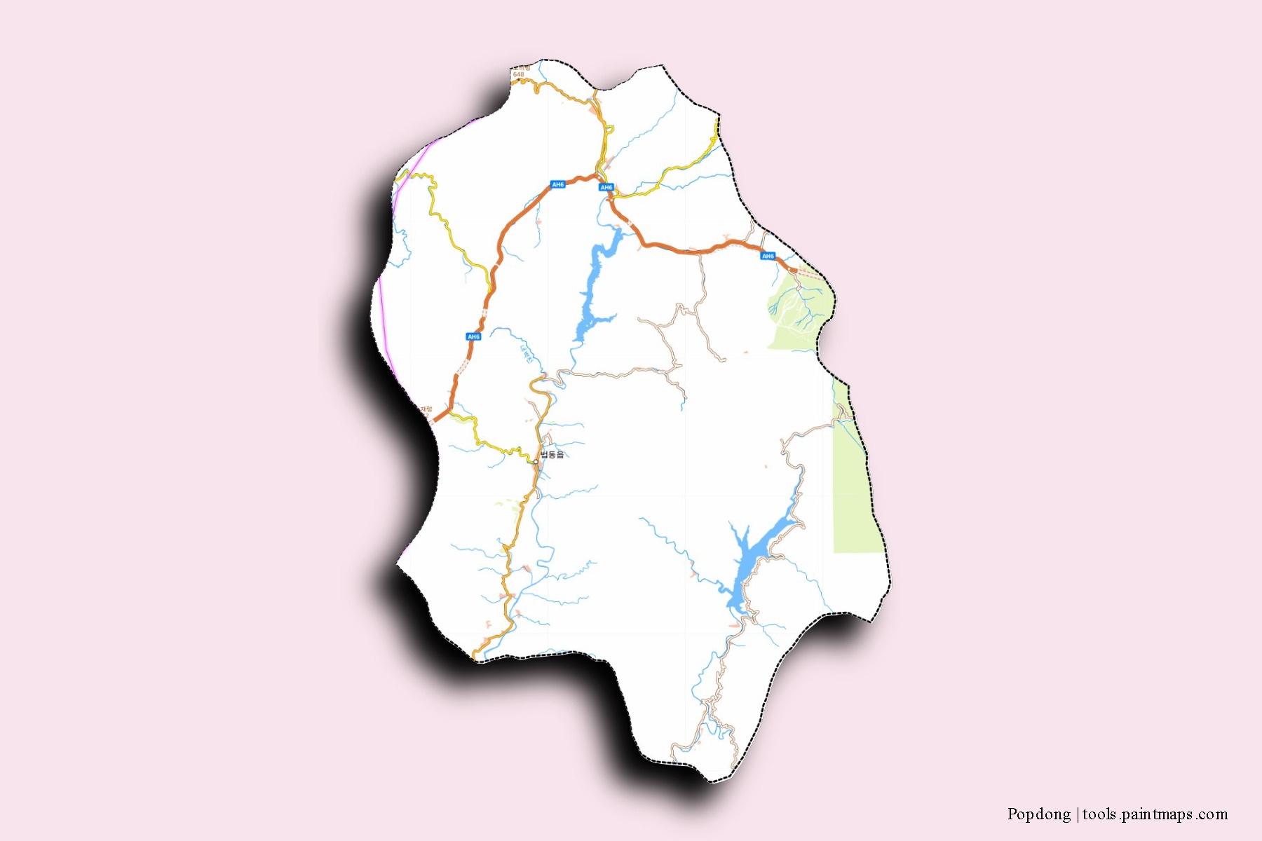 Mapa de barrios y pueblos de Popdong con efecto de sombra 3D