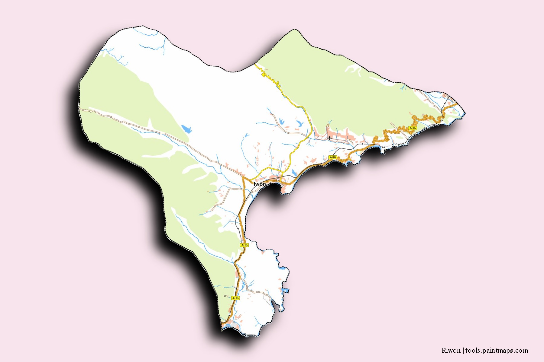 Riwon neighborhoods and villages map with 3D shadow effect