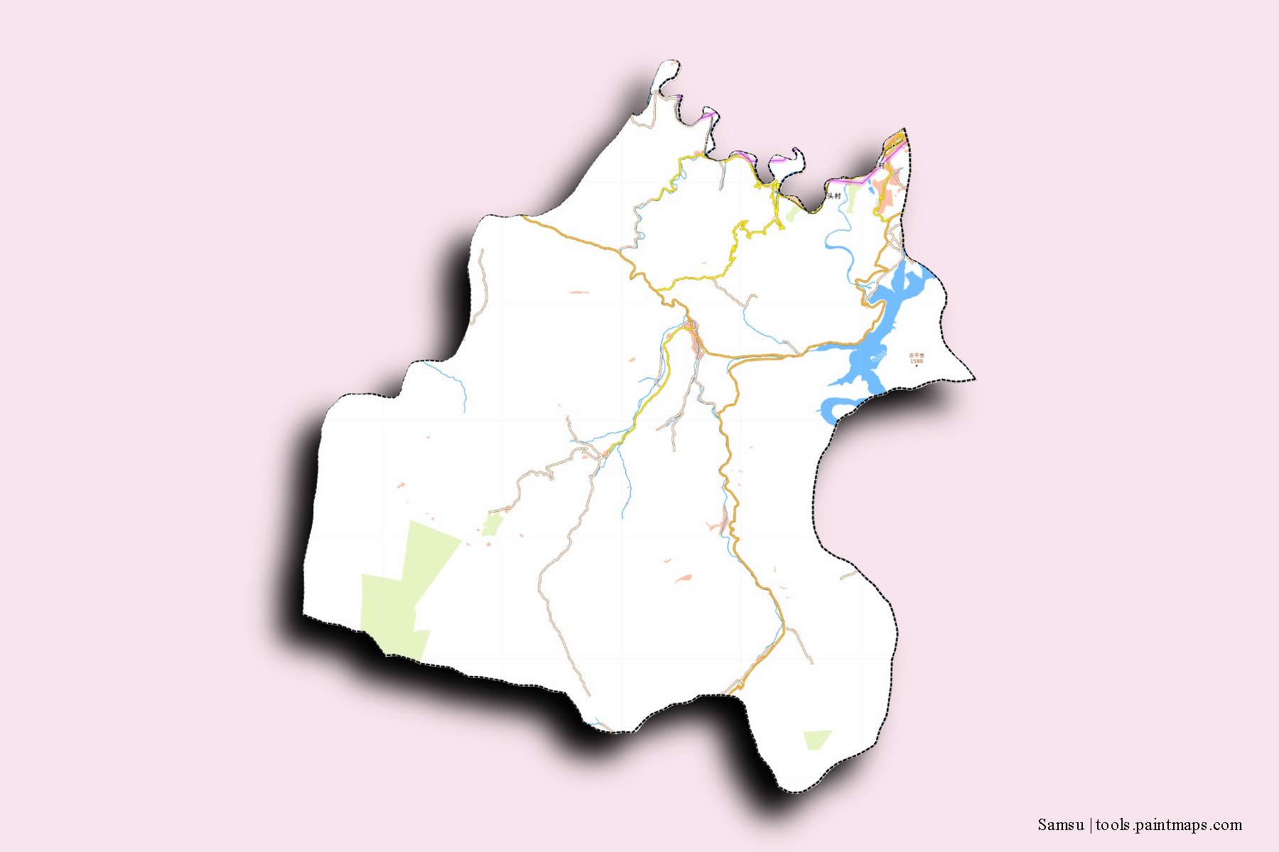 Mapa de barrios y pueblos de Samsu con efecto de sombra 3D