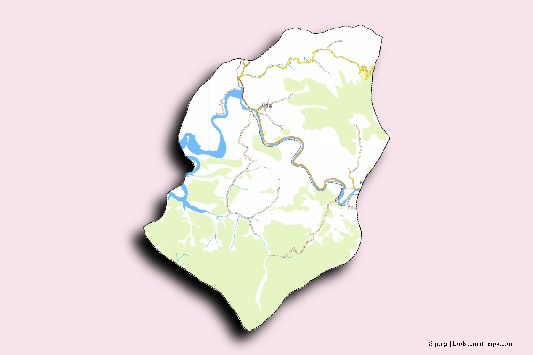 Mapa de barrios y pueblos de Sijung con efecto de sombra 3D