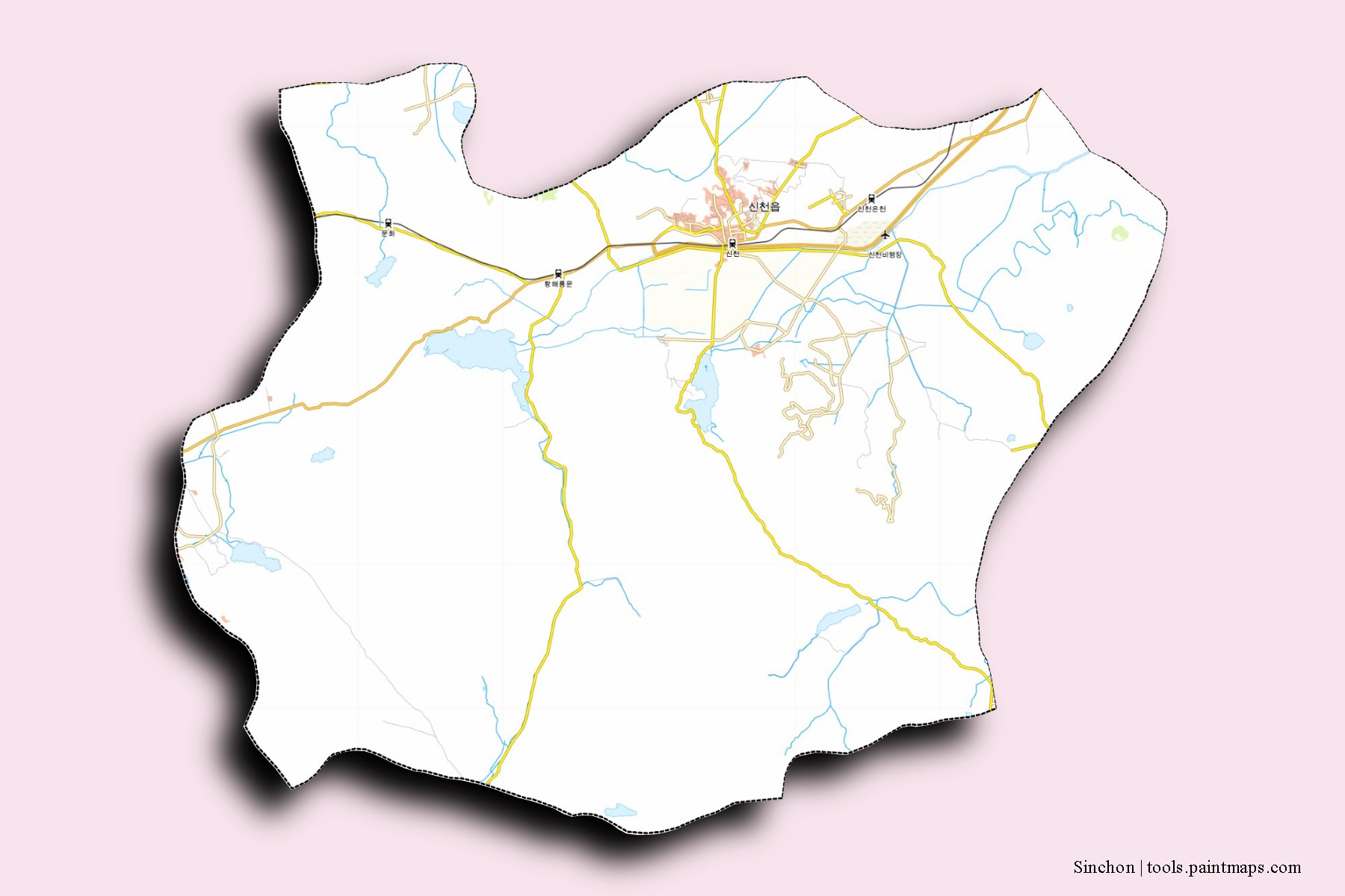 Sinchon neighborhoods and villages map with 3D shadow effect