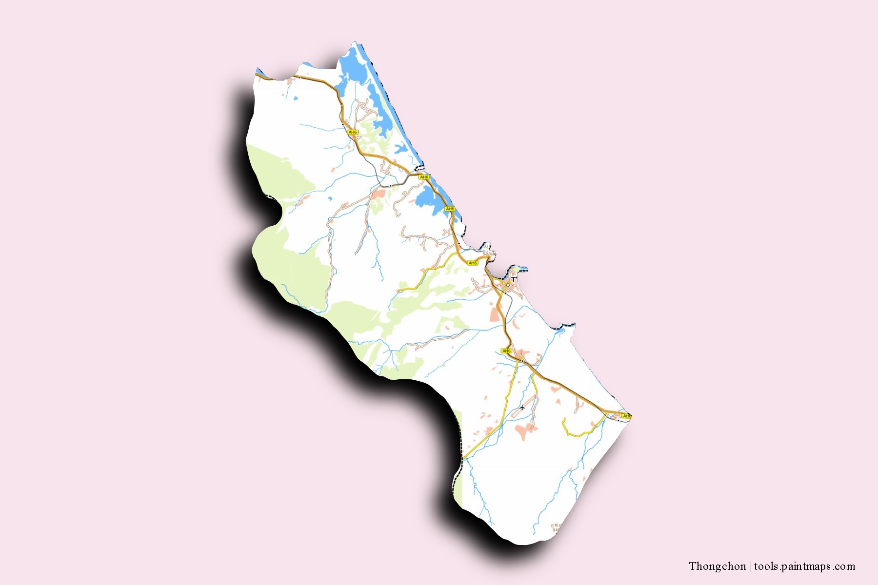 Thongchon neighborhoods and villages map with 3D shadow effect