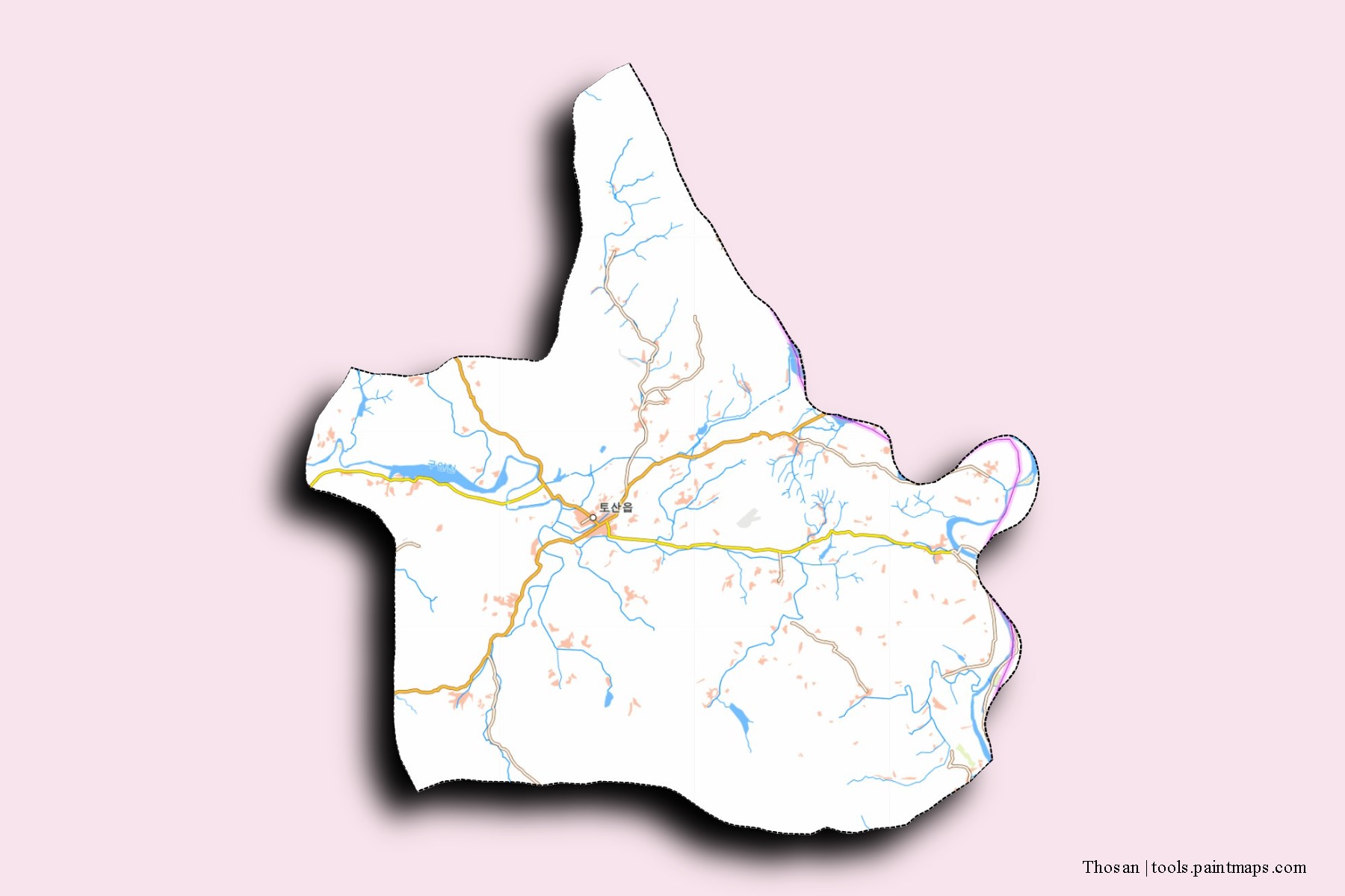 Mapa de barrios y pueblos de Thosan con efecto de sombra 3D