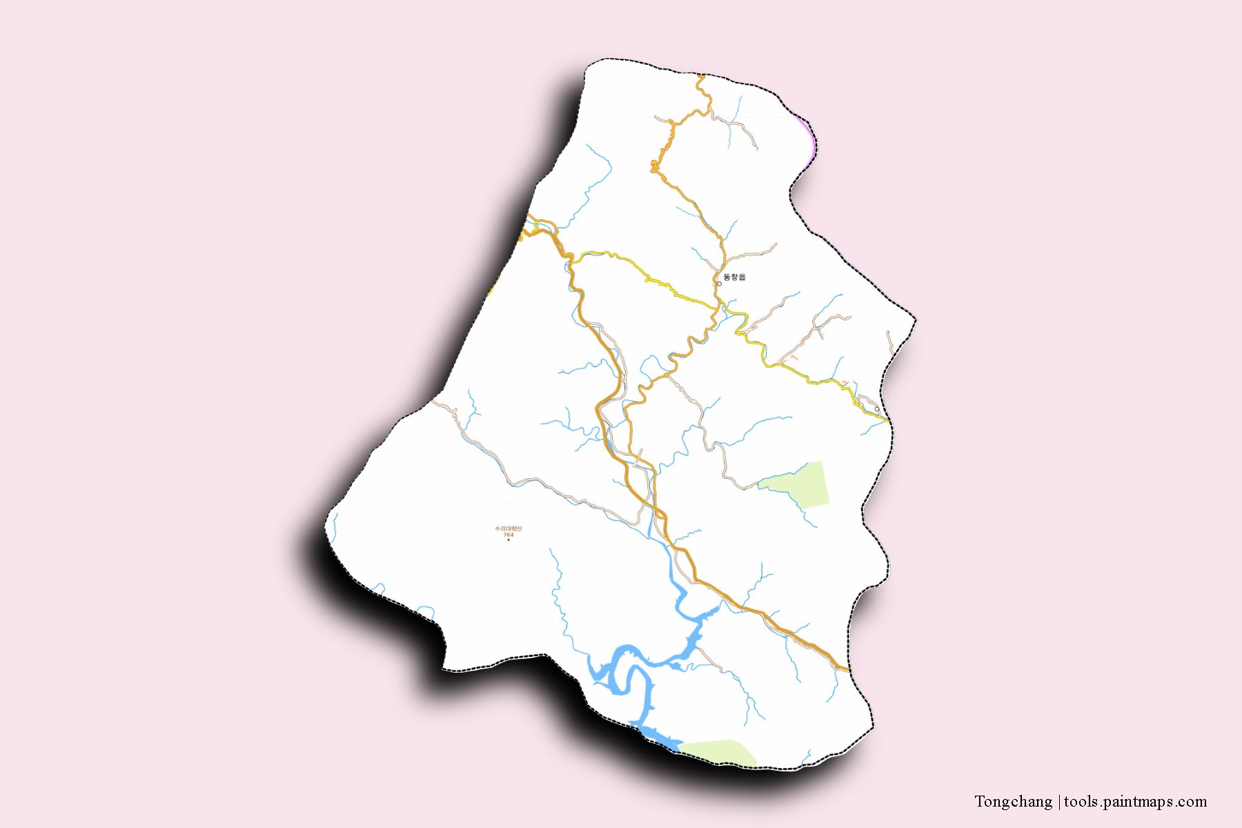 Mapa de barrios y pueblos de Tongchang con efecto de sombra 3D