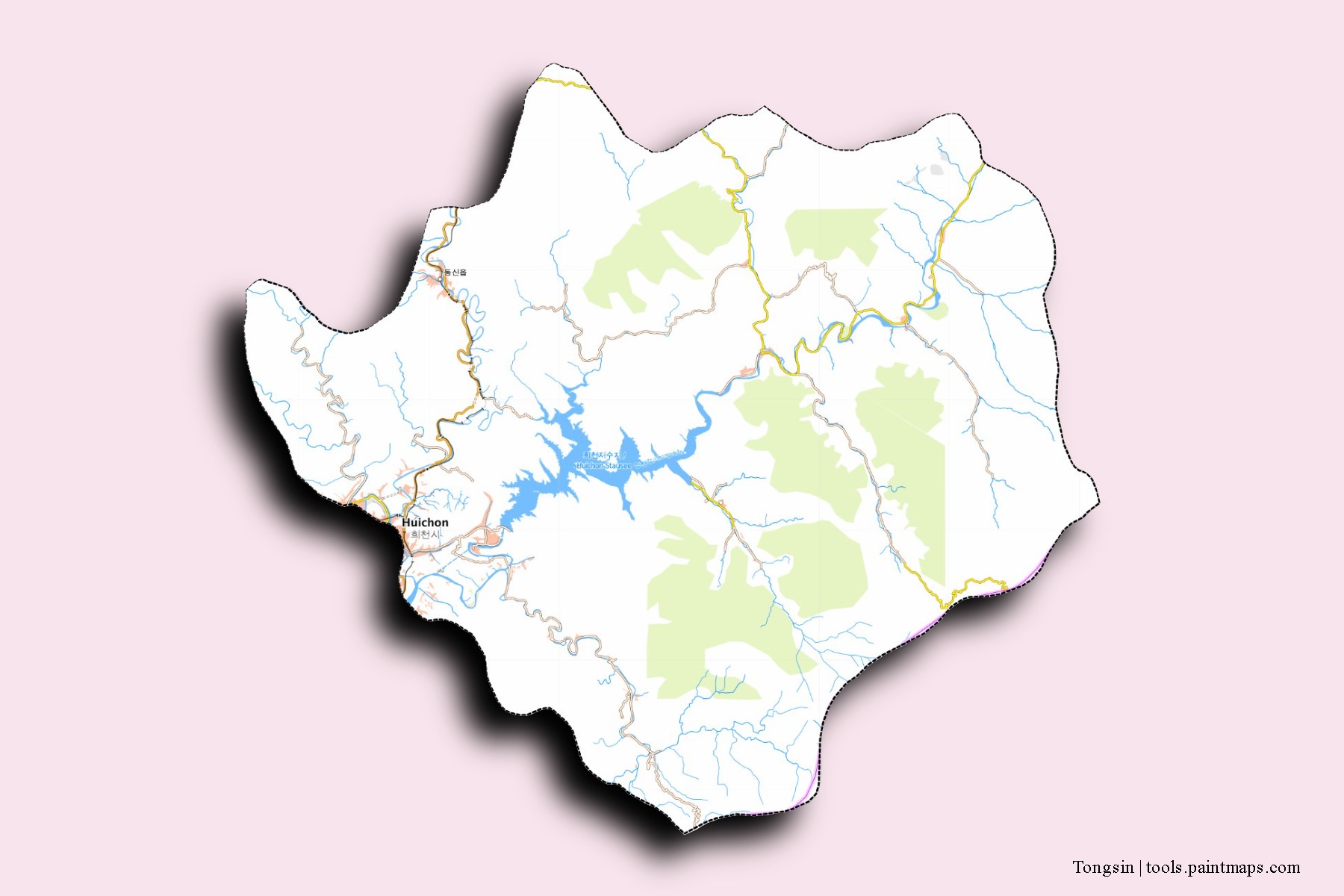 Tongsin neighborhoods and villages map with 3D shadow effect