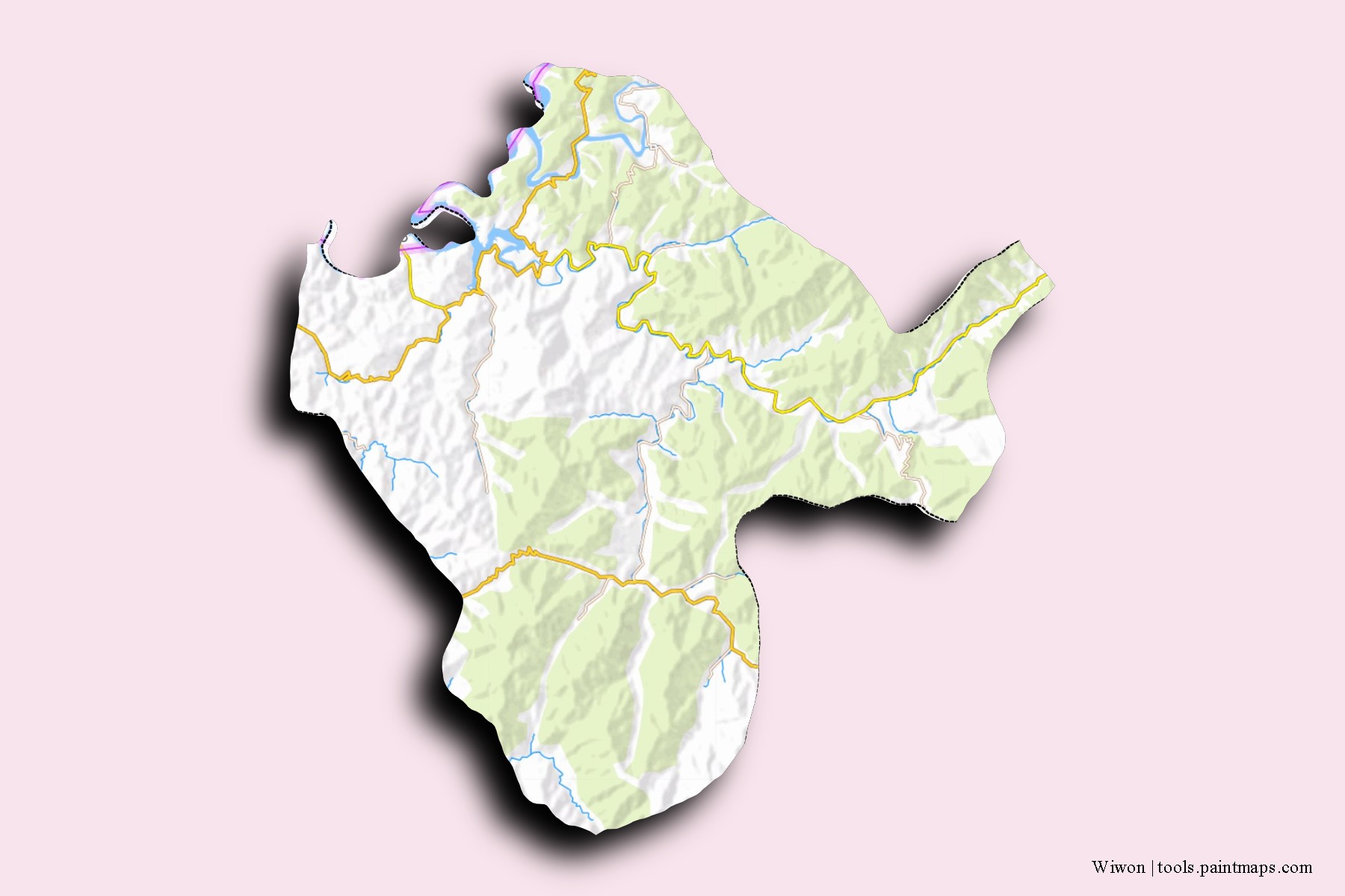 Mapa de barrios y pueblos de Wiwon con efecto de sombra 3D