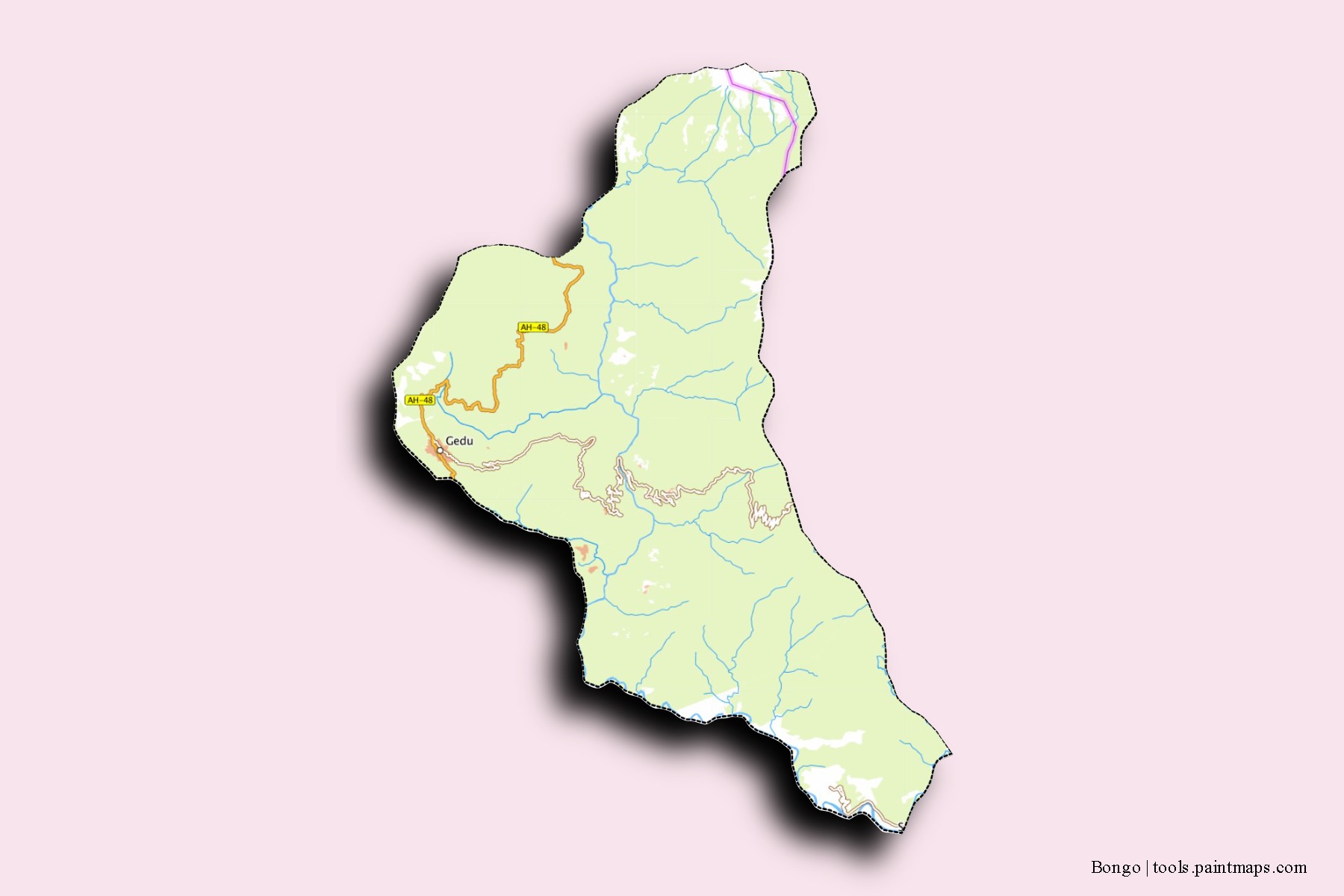 Mapa de barrios y pueblos de Bongo con efecto de sombra 3D