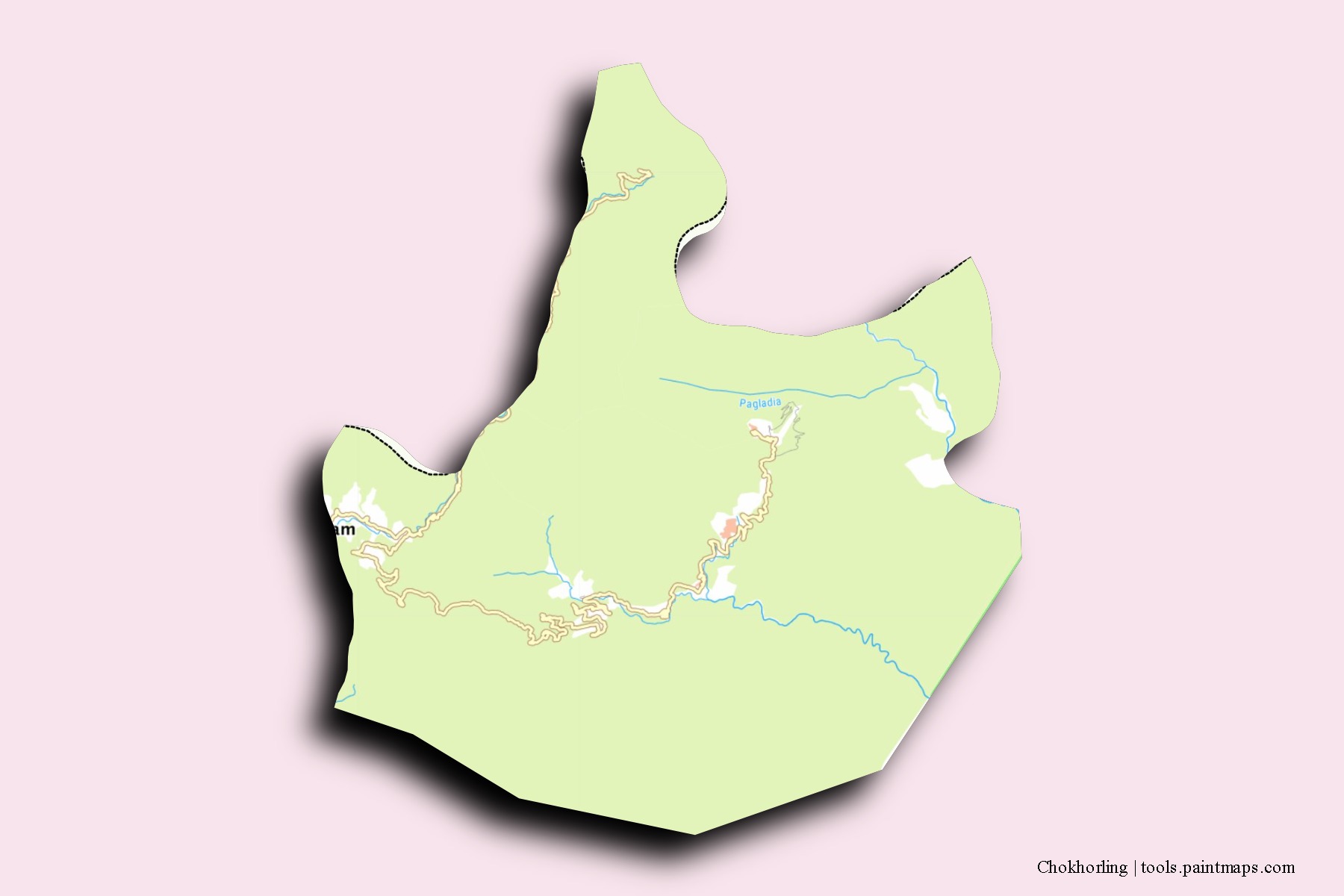 Chokhorling neighborhoods and villages map with 3D shadow effect