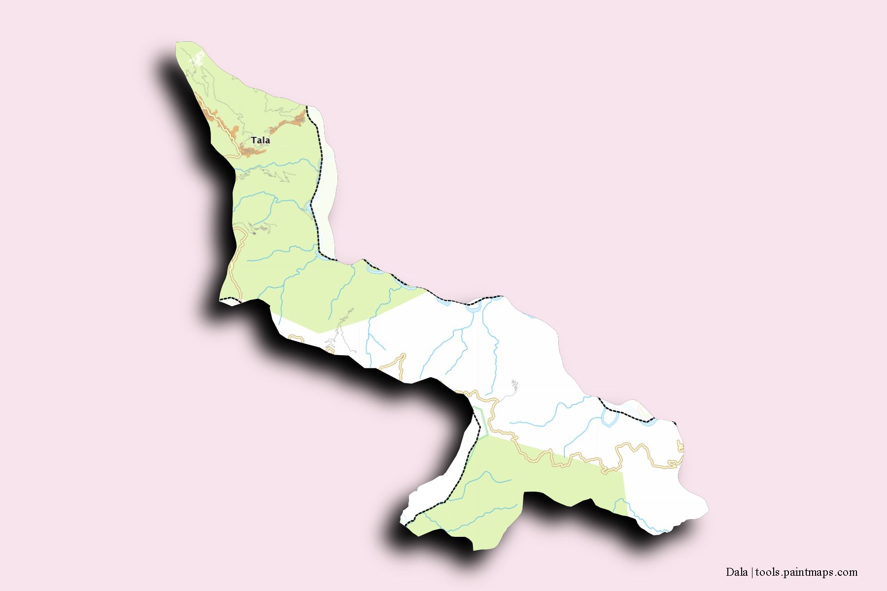 Mapa de barrios y pueblos de Dala con efecto de sombra 3D