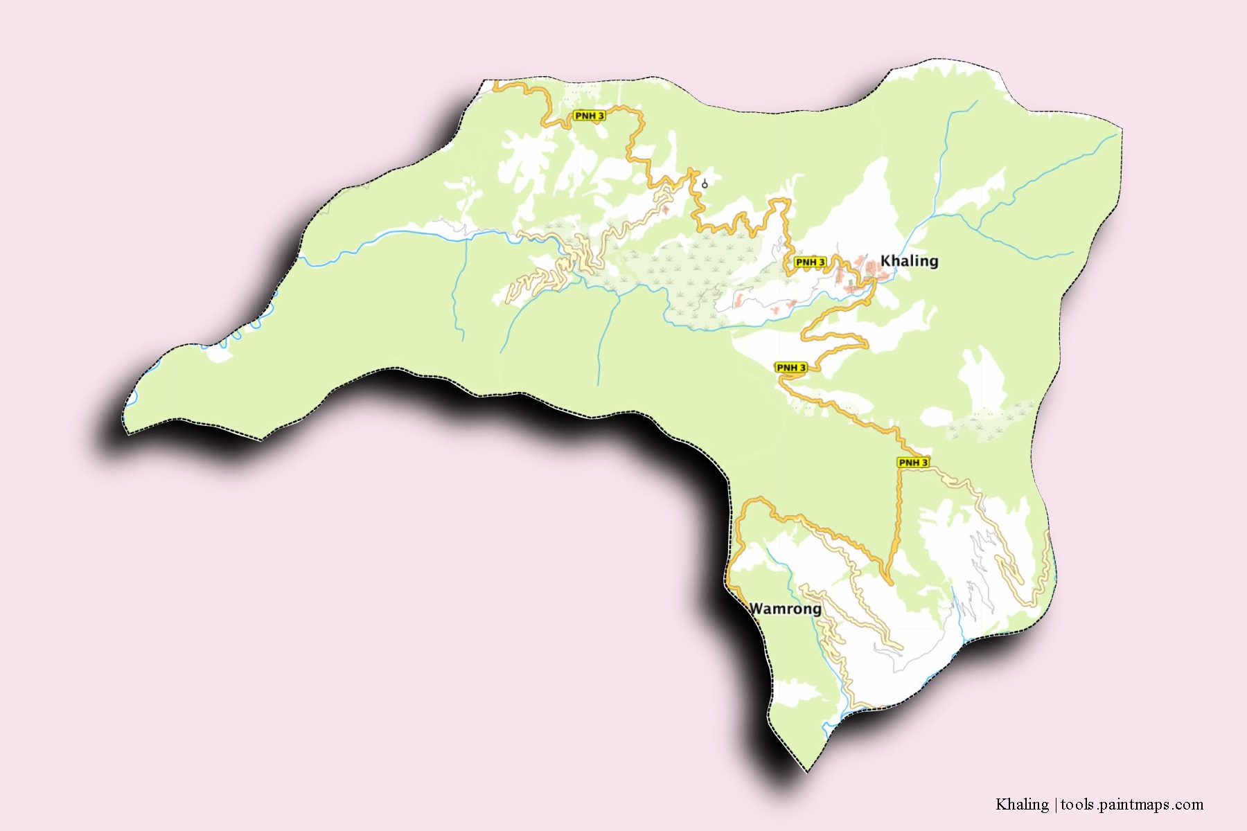 3D gölge efektli Khaling mahalleleri ve köyleri haritası