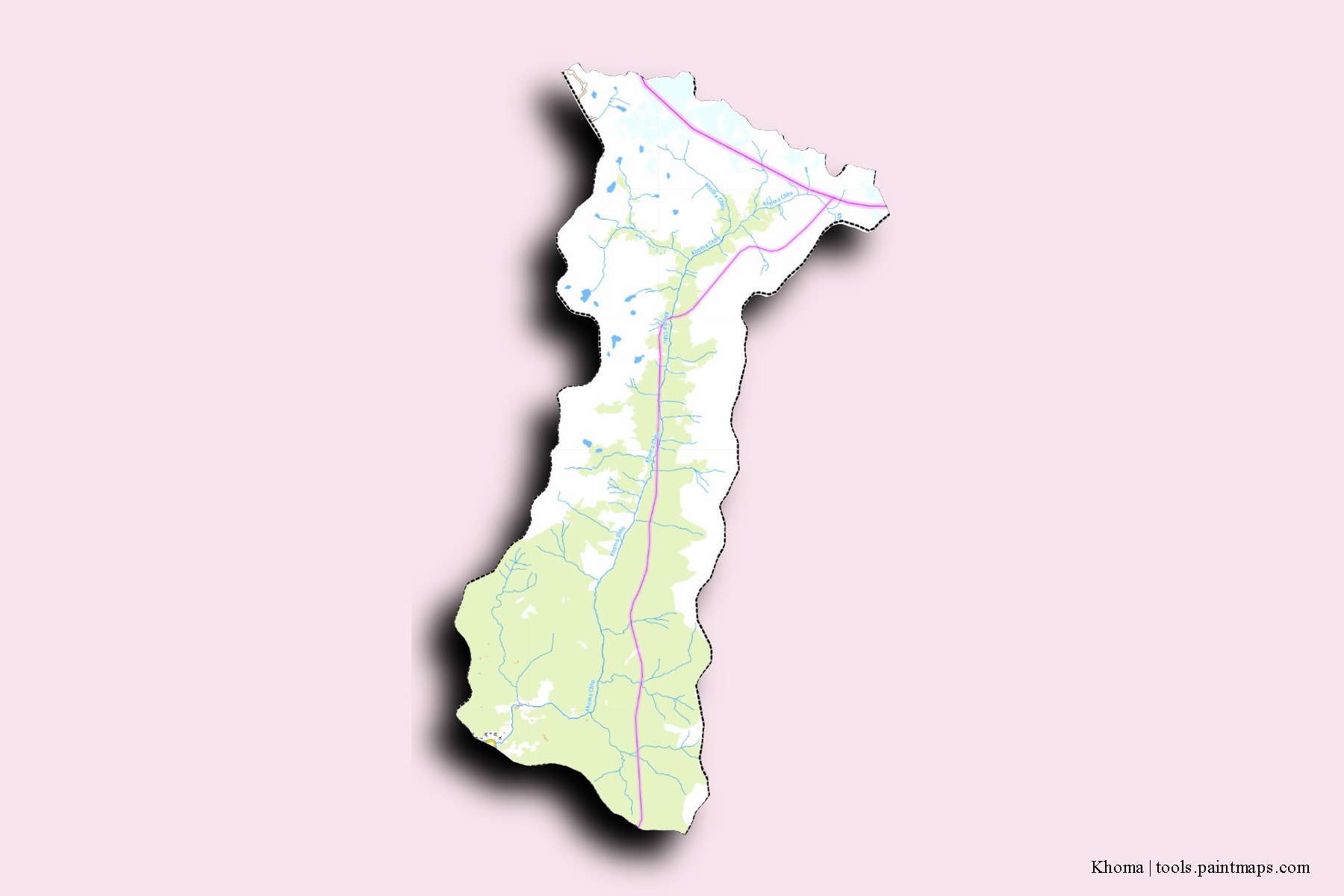 Mapa de barrios y pueblos de Khoma con efecto de sombra 3D