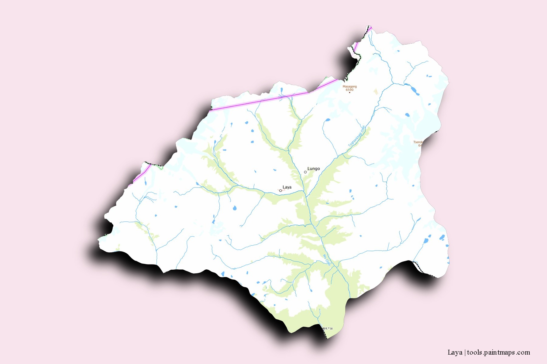 Mapa de barrios y pueblos de Laya con efecto de sombra 3D