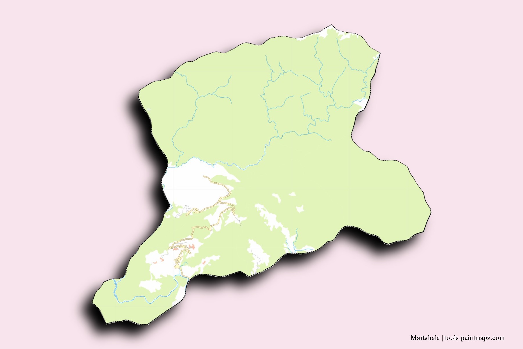 Mapa de barrios y pueblos de Martshala con efecto de sombra 3D