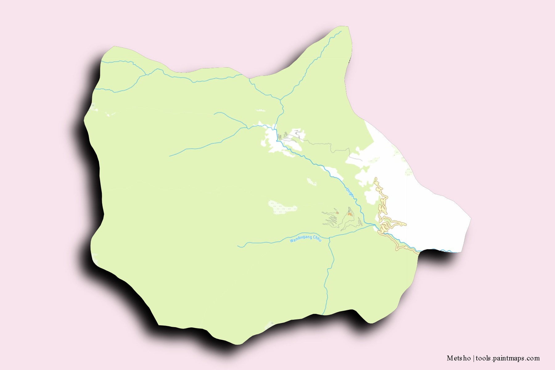 Mapa de barrios y pueblos de Metsho con efecto de sombra 3D