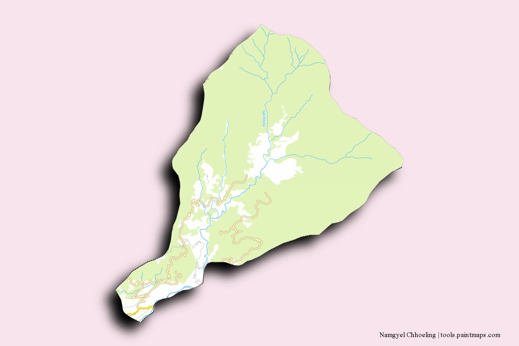 Mapa de barrios y pueblos de Namgyel Chhoeling con efecto de sombra 3D