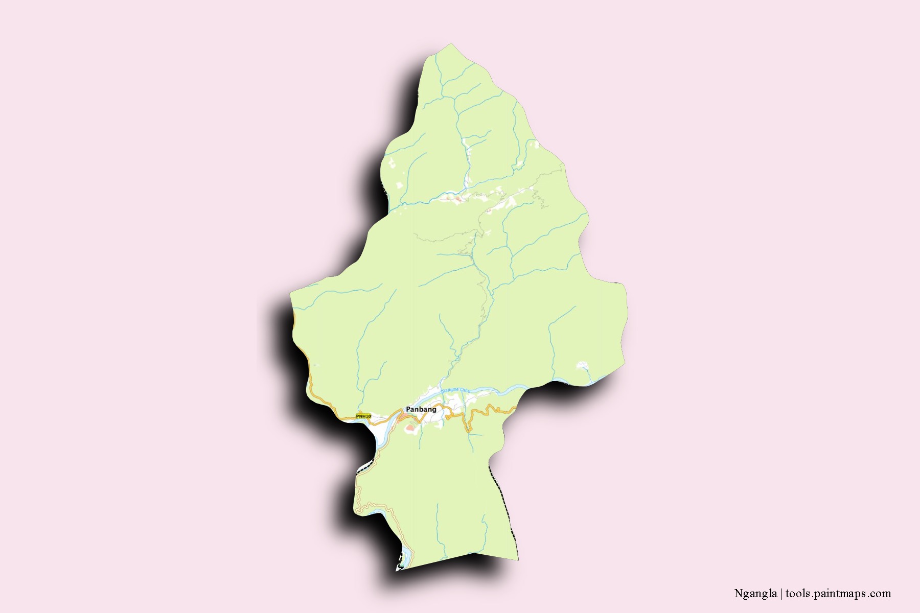 Ngangla neighborhoods and villages map with 3D shadow effect